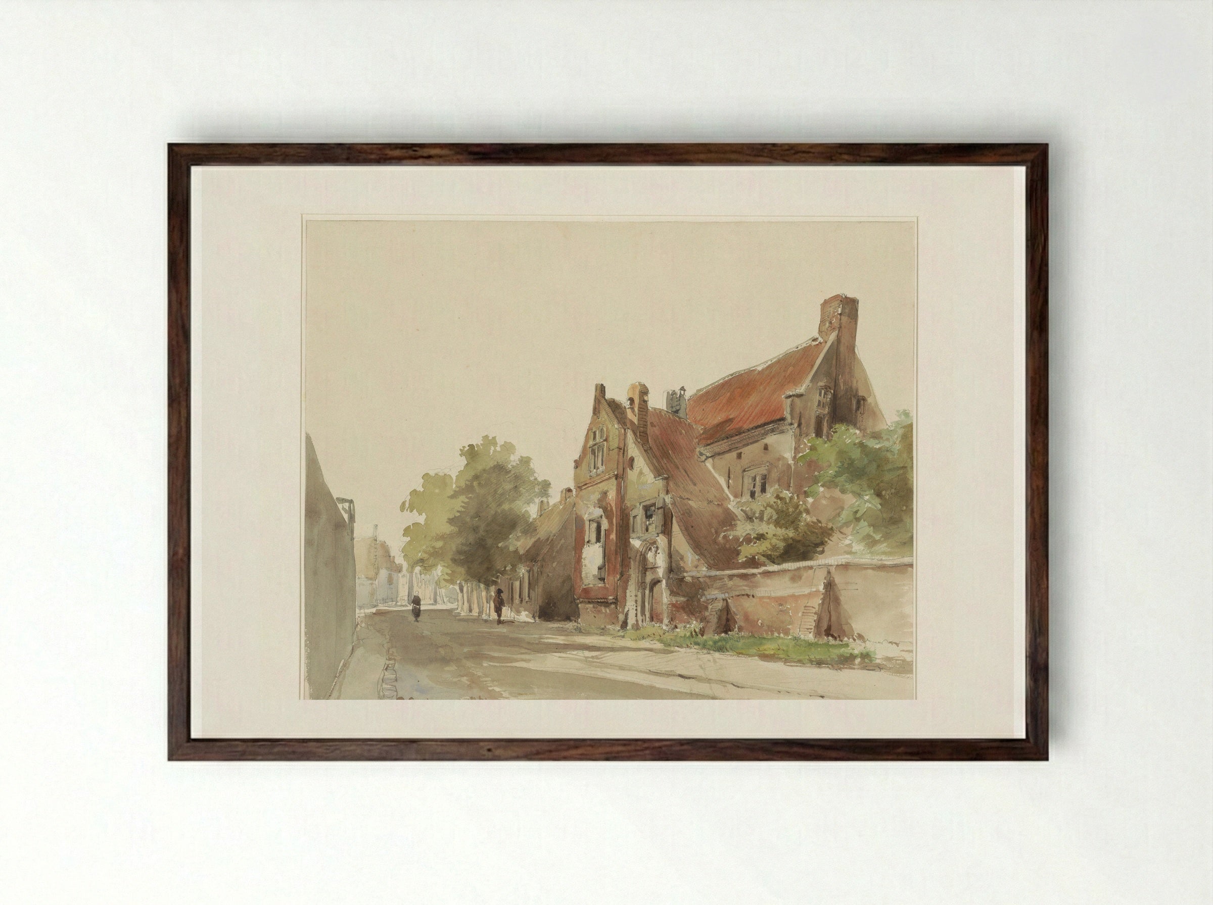 Het oude gasthuis te Hasselt - Cornelis Springer - Framed Print Dark Wood