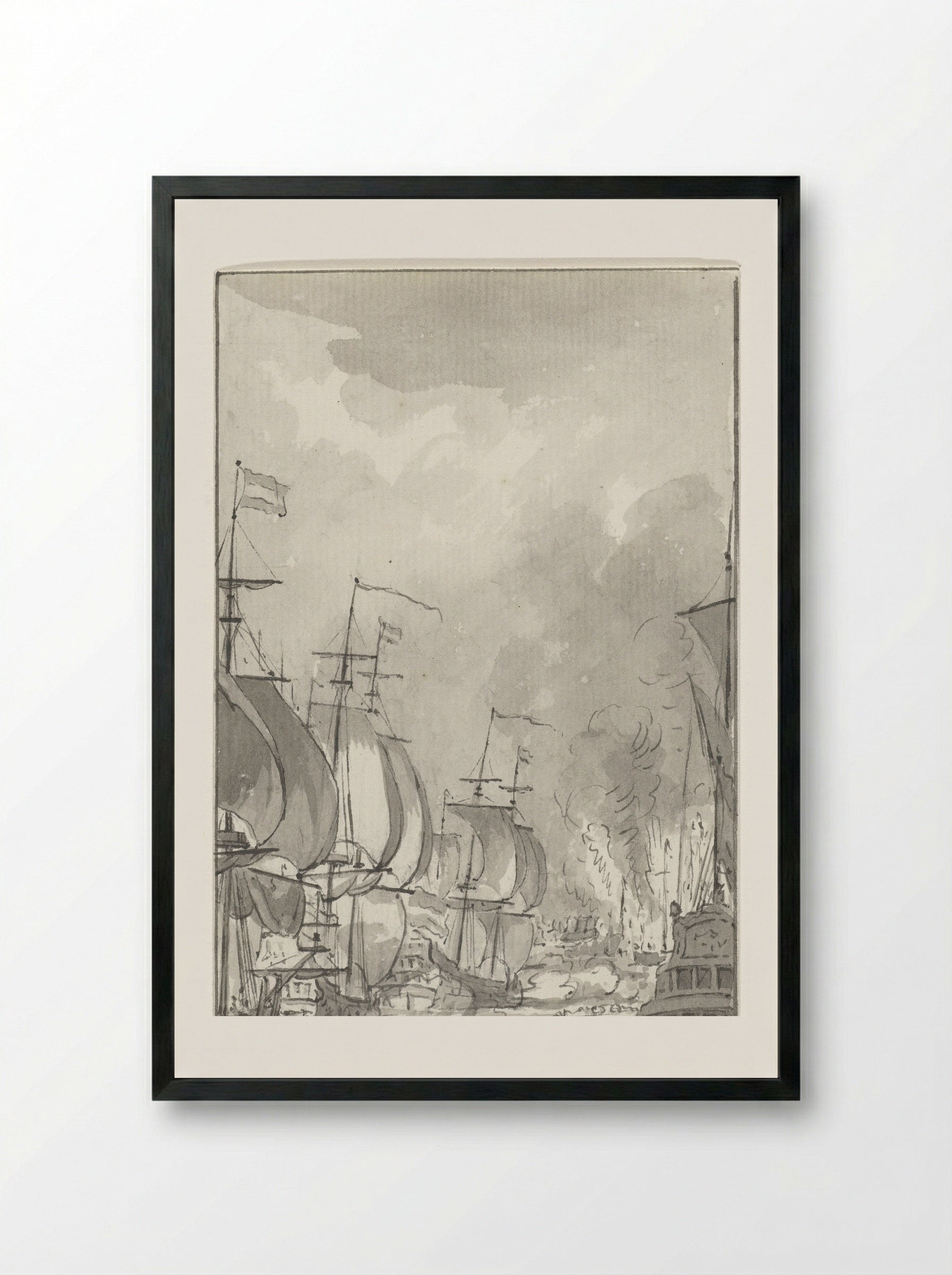Het overvaren van de ketting in de Medway, 1667 - Jacobus Buys - Framed Print Black