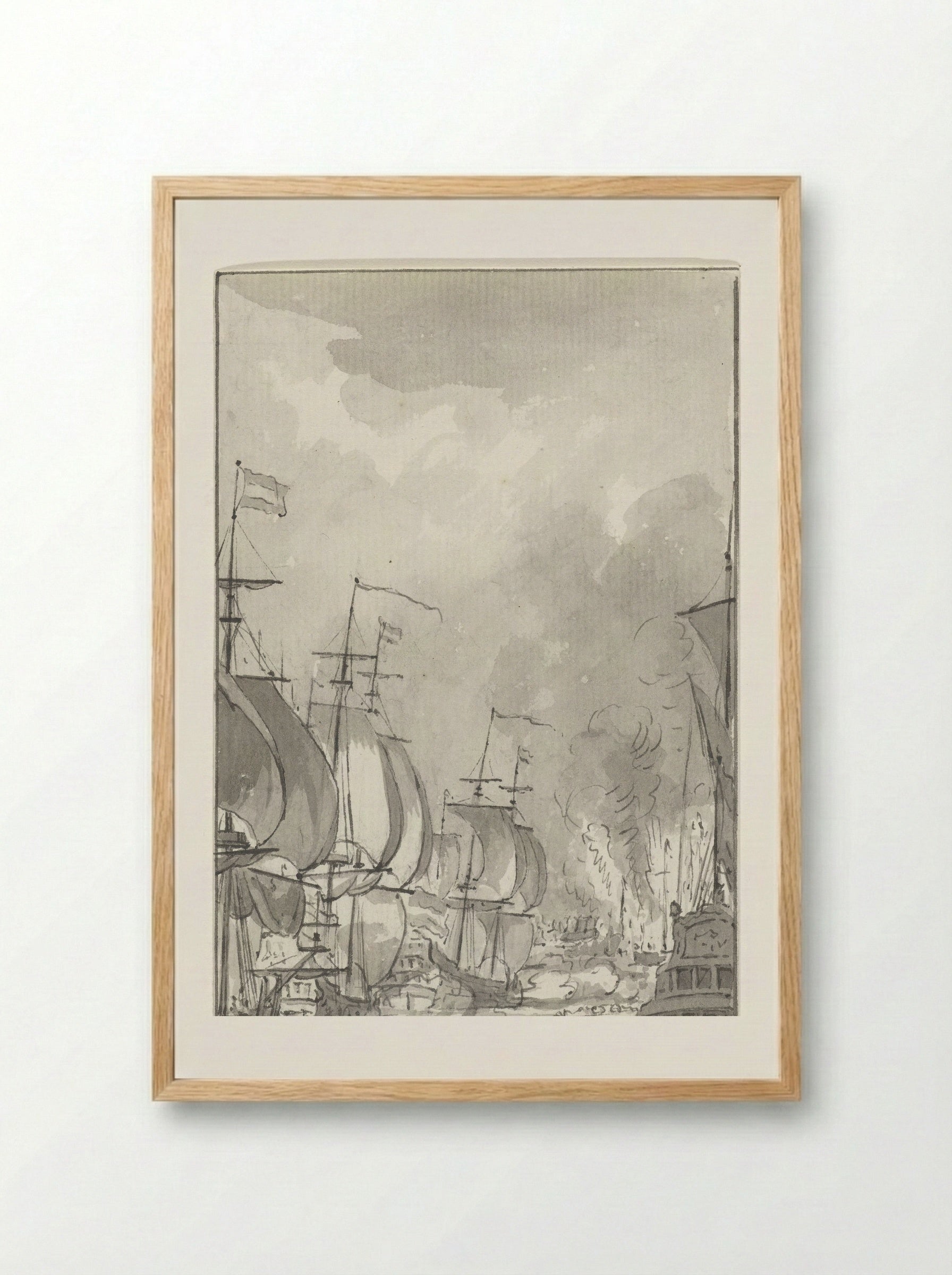 Het overvaren van de ketting in de Medway, 1667 - Jacobus Buys - Framed Print Wood