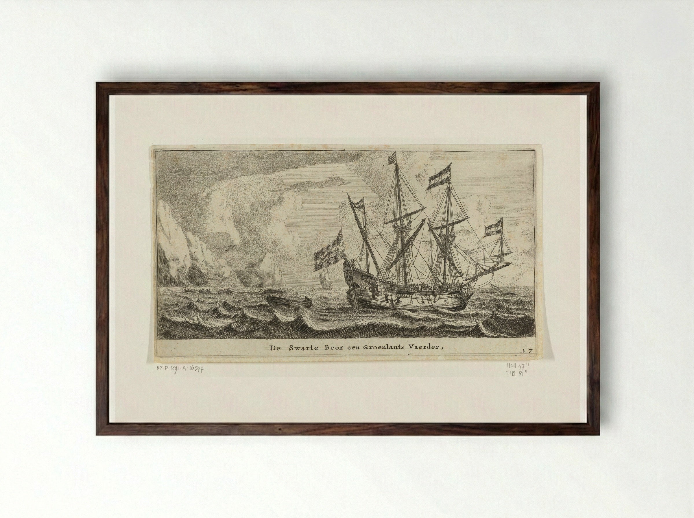 Het schip de Zwarte Beer - Reinier Nooms - Framed Print Dark Wood