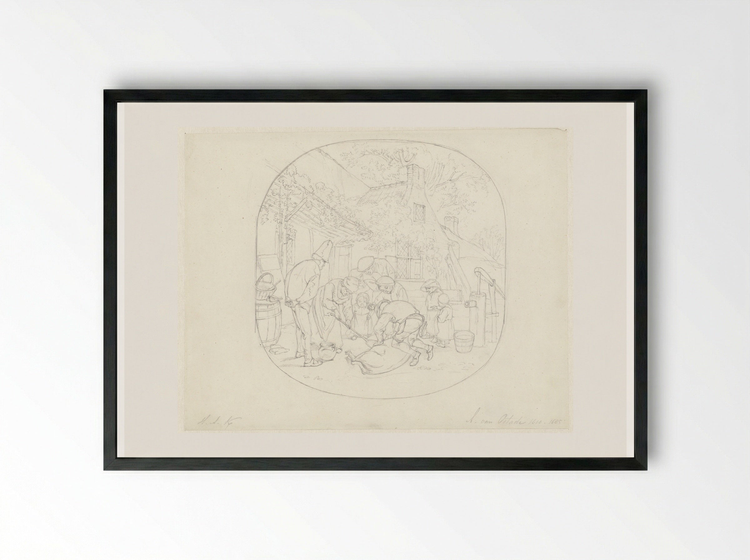 Het slachten van een varken - Hendrik Abraham Klinkhamer - Framed Print Black