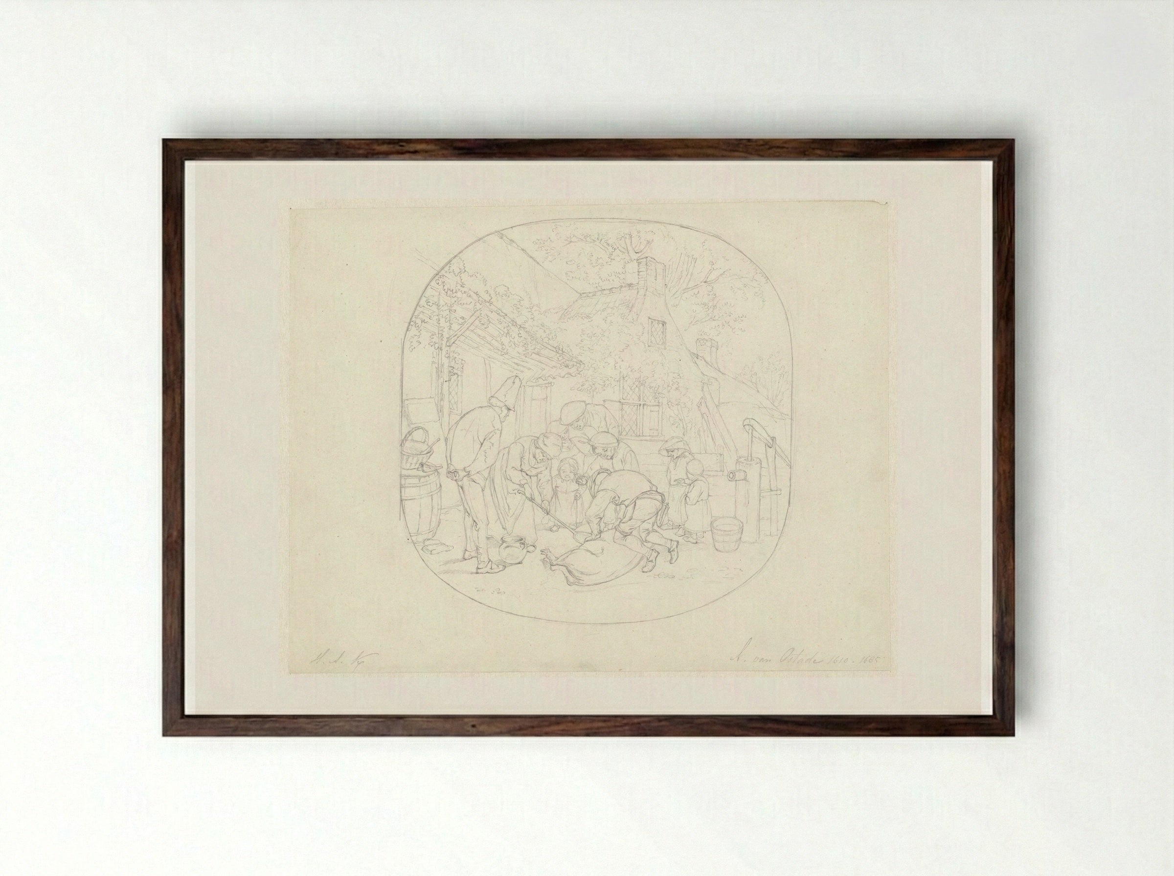 Het slachten van een varken - Hendrik Abraham Klinkhamer - Framed Print Dark Wood