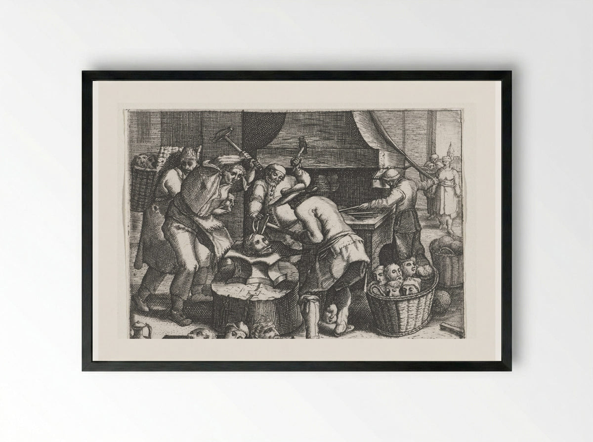 Het smeden der hoofden - Johann Theodor de Bry - Framed Print Black