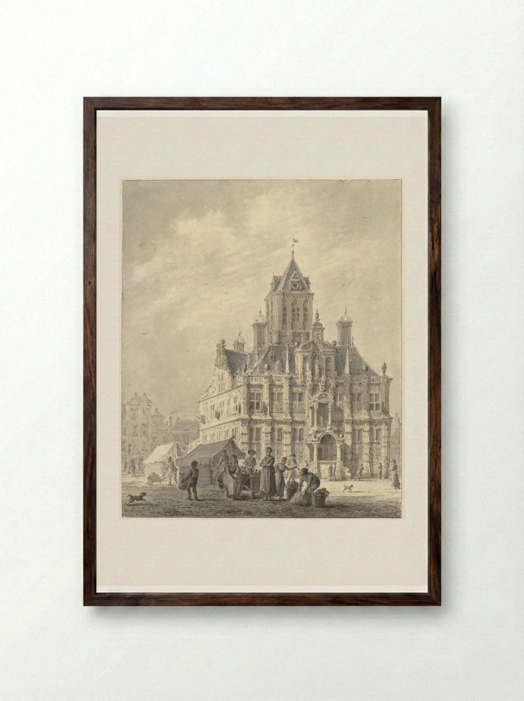 Het stadhuis van Delft - Johannes Jelgerhuis - Framed Print Dark Wood