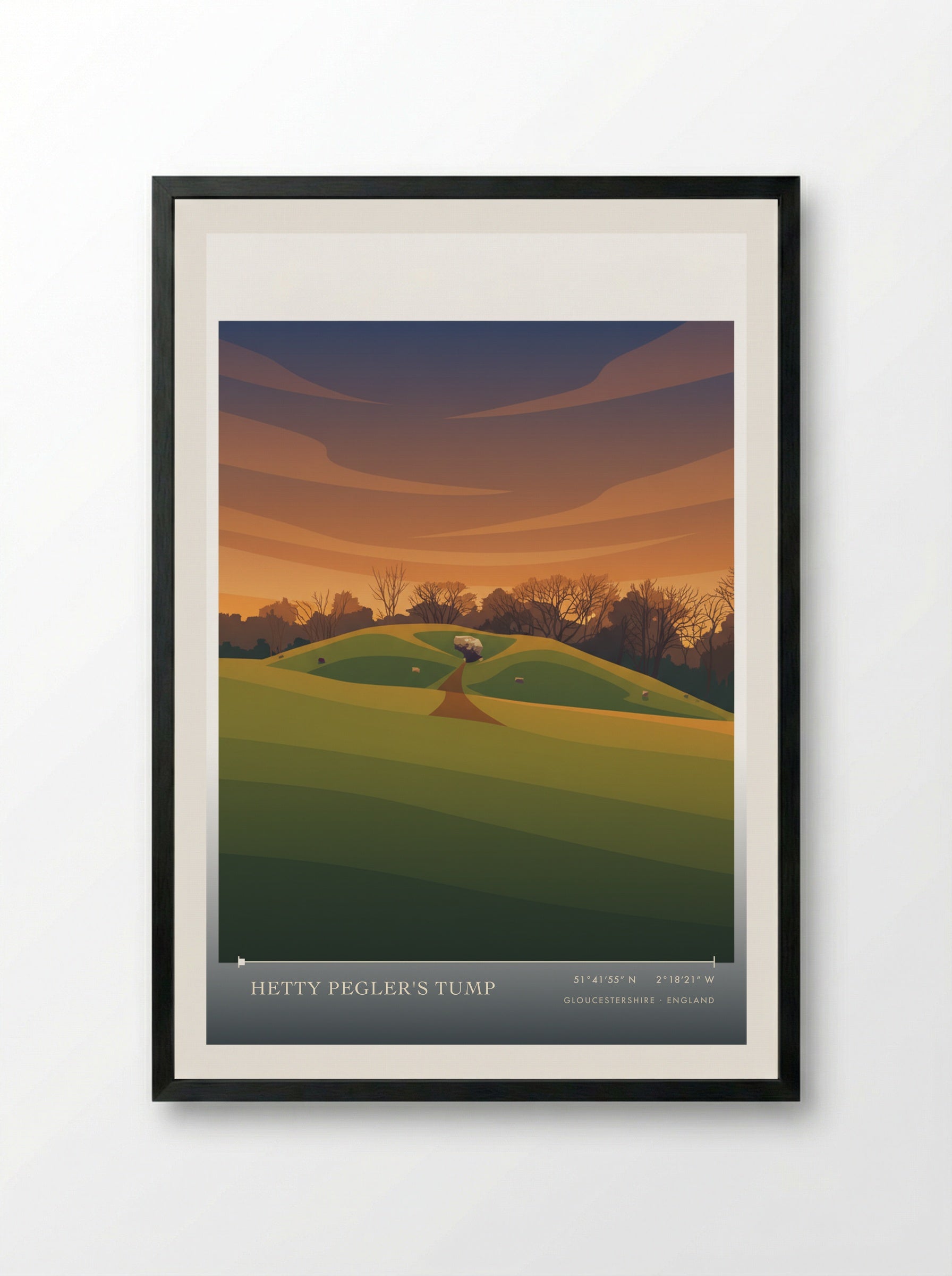 Hetty Pegler's Tump Gloucestershire England Travel Poster - Framed Print Black