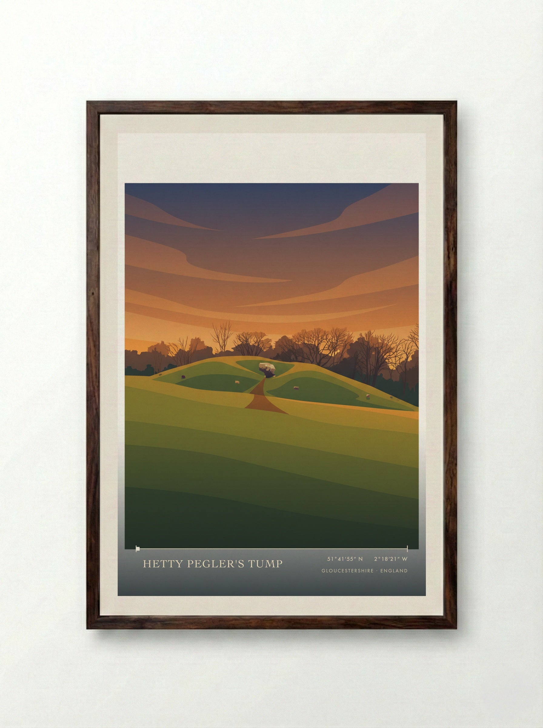 Hetty Pegler's Tump Gloucestershire England Travel Poster - Framed Print Dark Wood