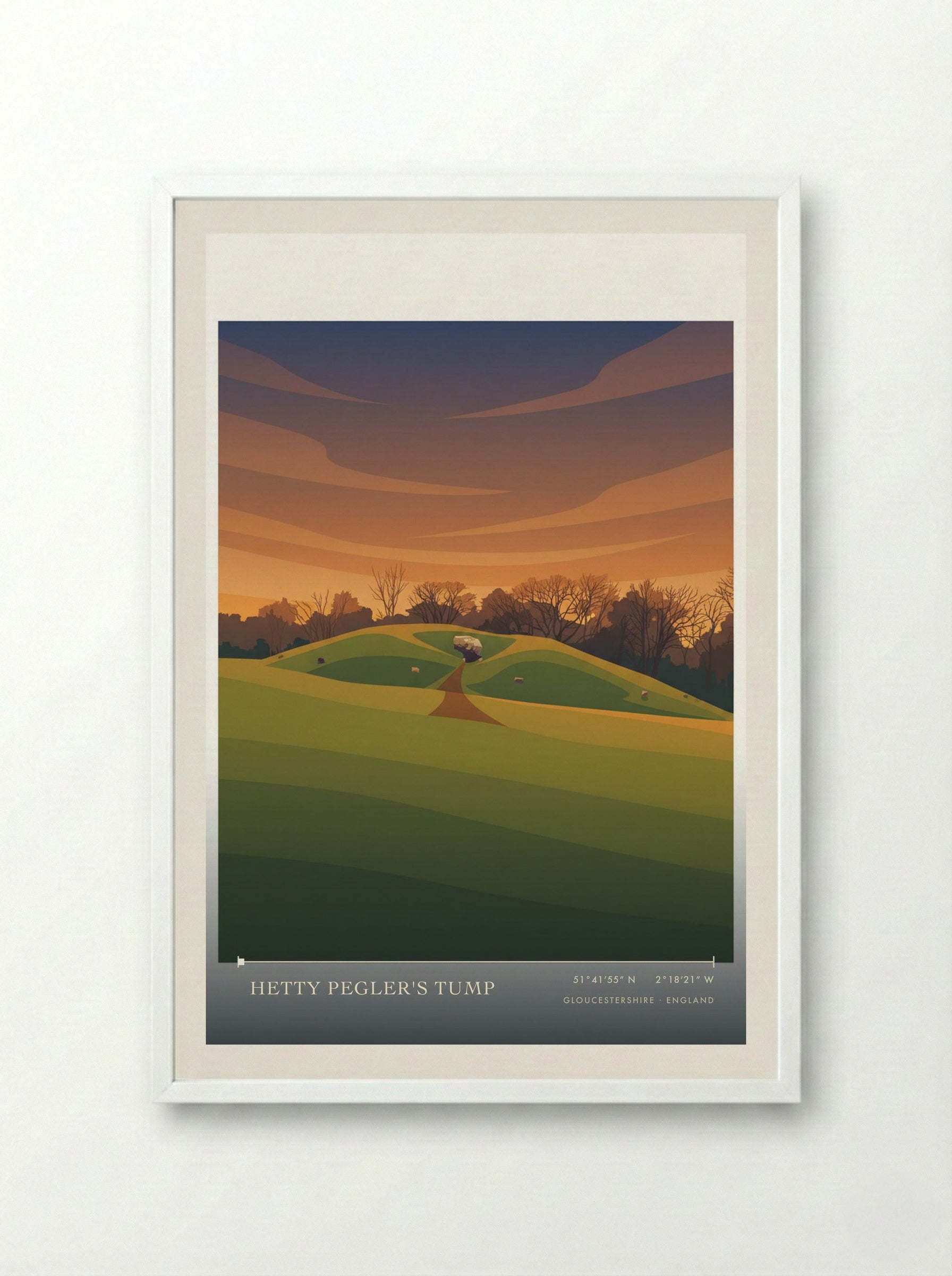 Hetty Pegler's Tump Gloucestershire England Travel Poster - Framed Print White