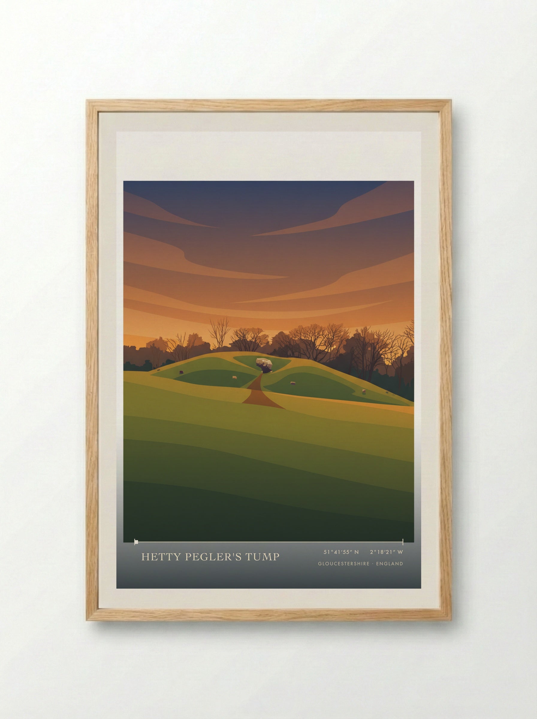 Hetty Pegler's Tump Gloucestershire England Travel Poster - Framed Print Wood