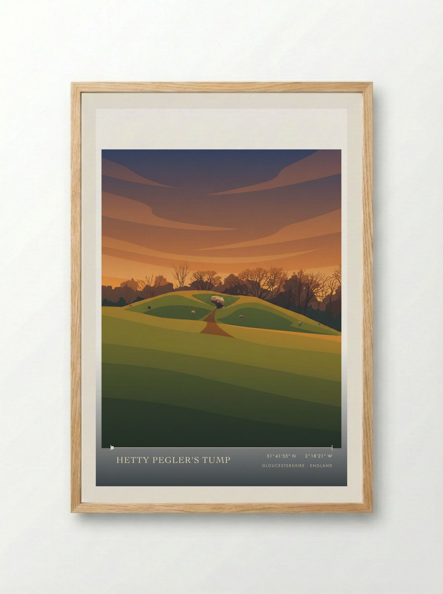 Hetty Pegler's Tump Gloucestershire England Travel Poster - Framed Print Wood