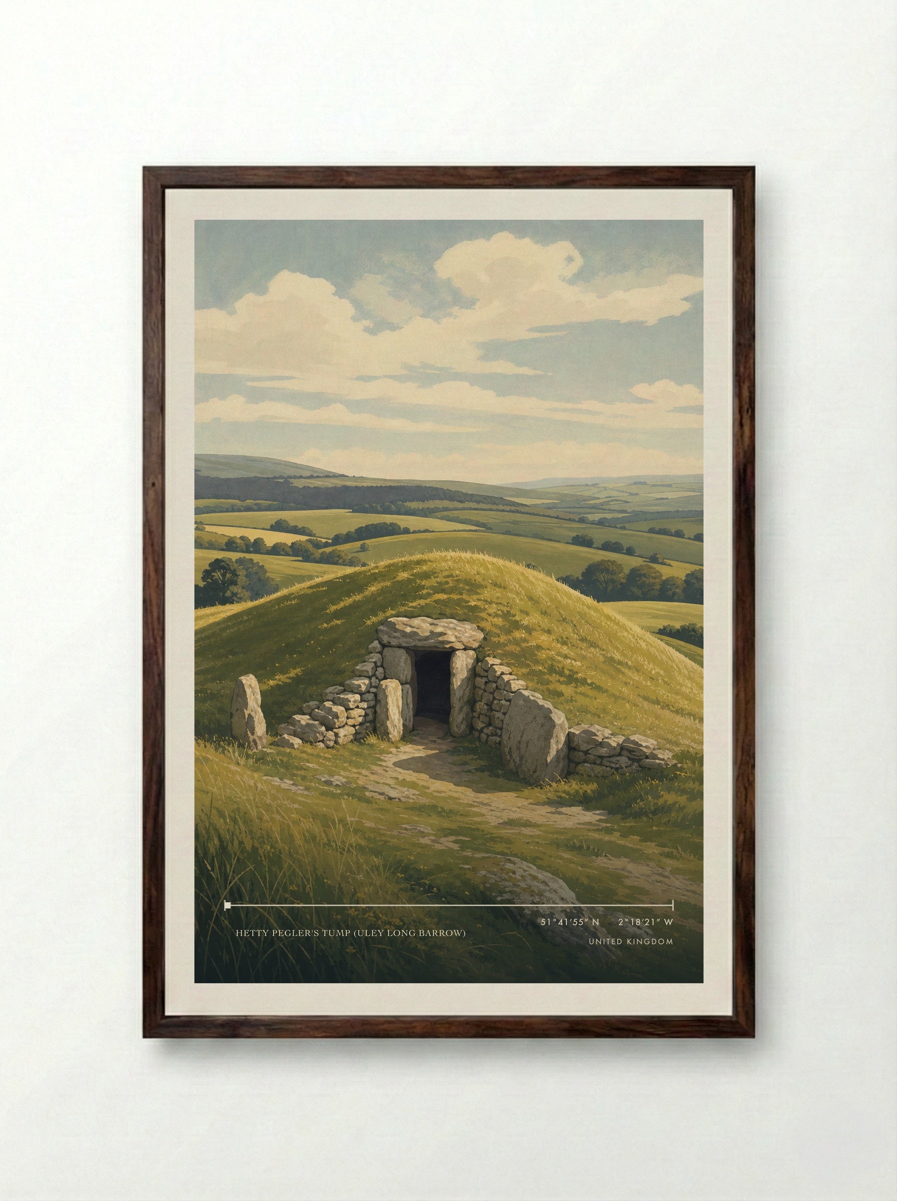 Hetty Pegler's Tump (Uley Long Barrow) United Kingdom Travel Poster - Framed Print Dark Wood