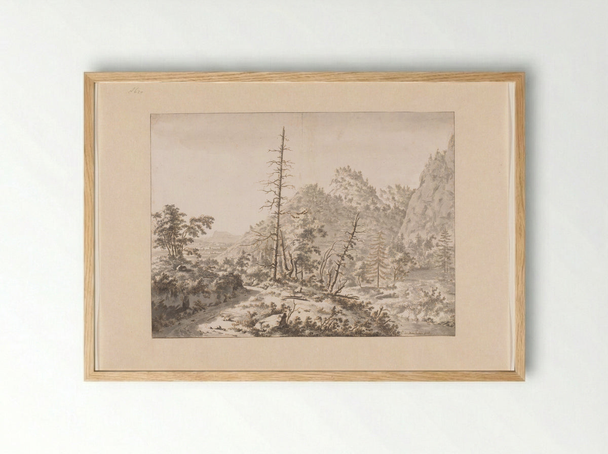 Heuvellandschap in de omgeving van Grenoble - Frederik de Moucheron - Framed Print Wood