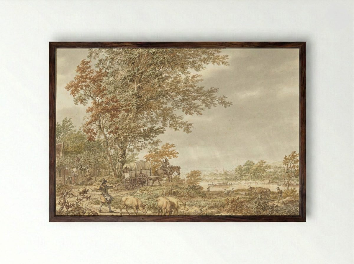 Heuvellandschap met varkenshoeder - Jacob Cats - Framed Print Dark Wood