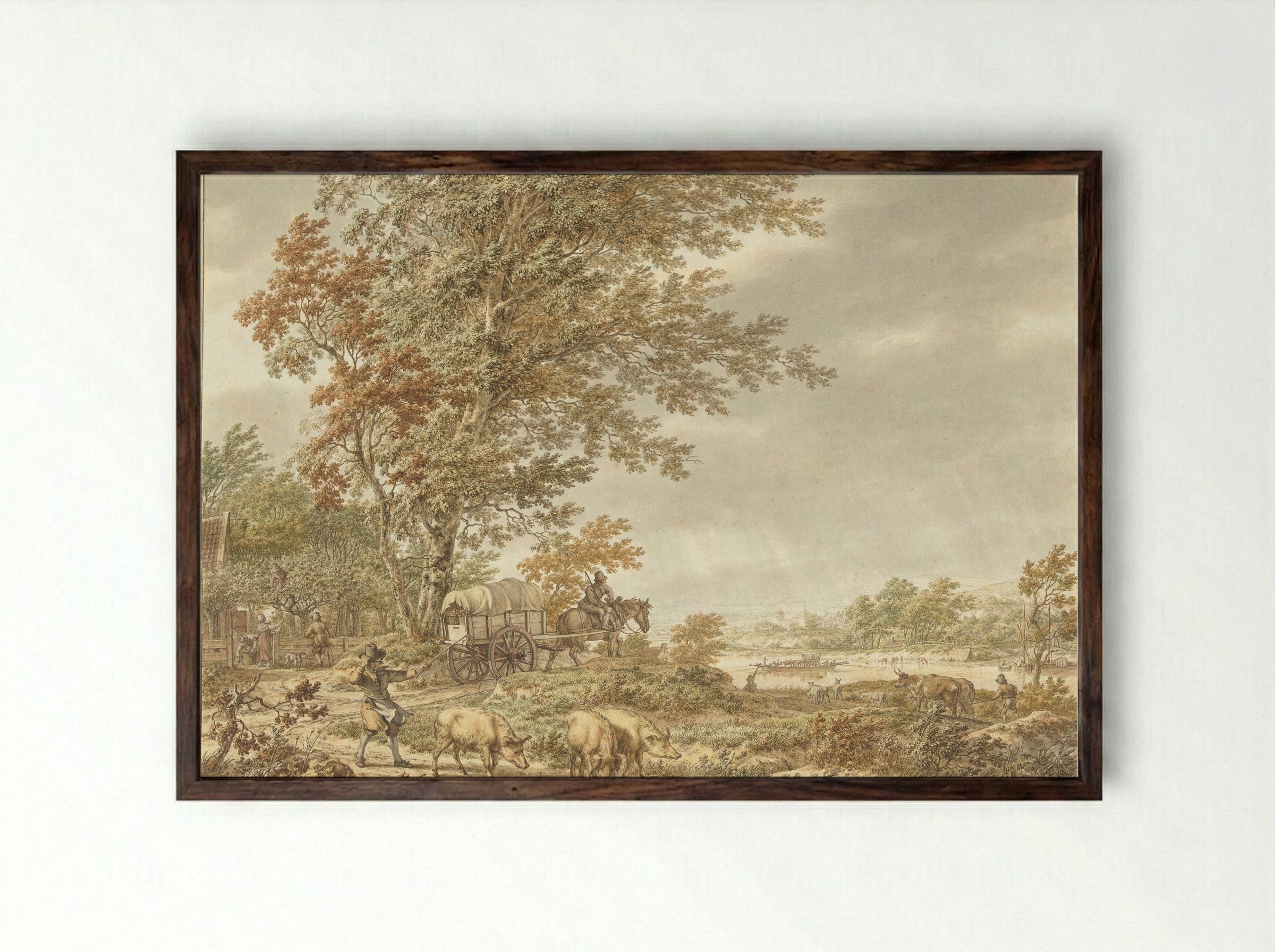 Heuvellandschap met varkenshoeder - Jacob Cats - Framed Print Dark Wood