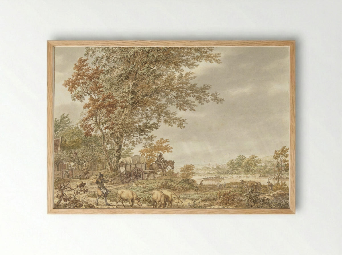 Heuvellandschap met varkenshoeder - Jacob Cats - Framed Print Wood