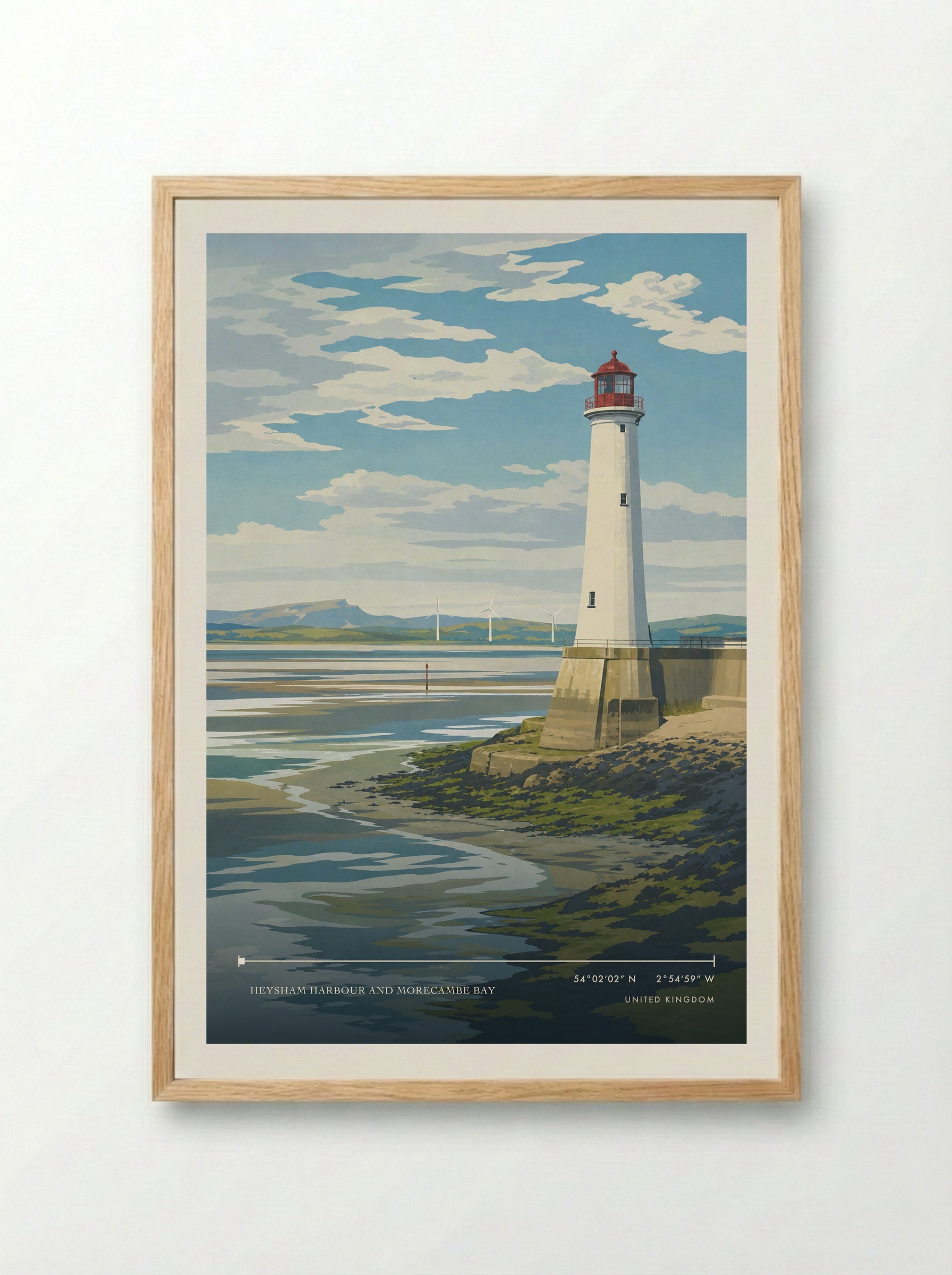 Heysham Harbour and Morecambe Bay United Kingdom Travel Poster - Framed Print Wood