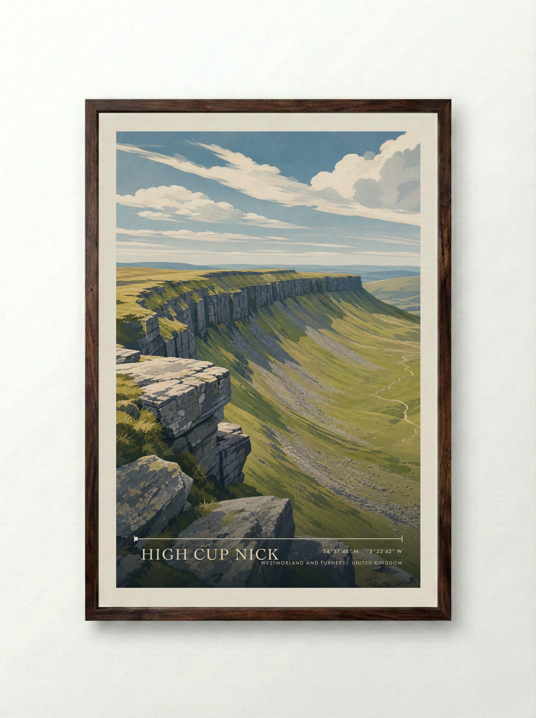 High Cup Nick Westmorland and Furness United Kingdom Travel Poster - Framed Print Dark Wood