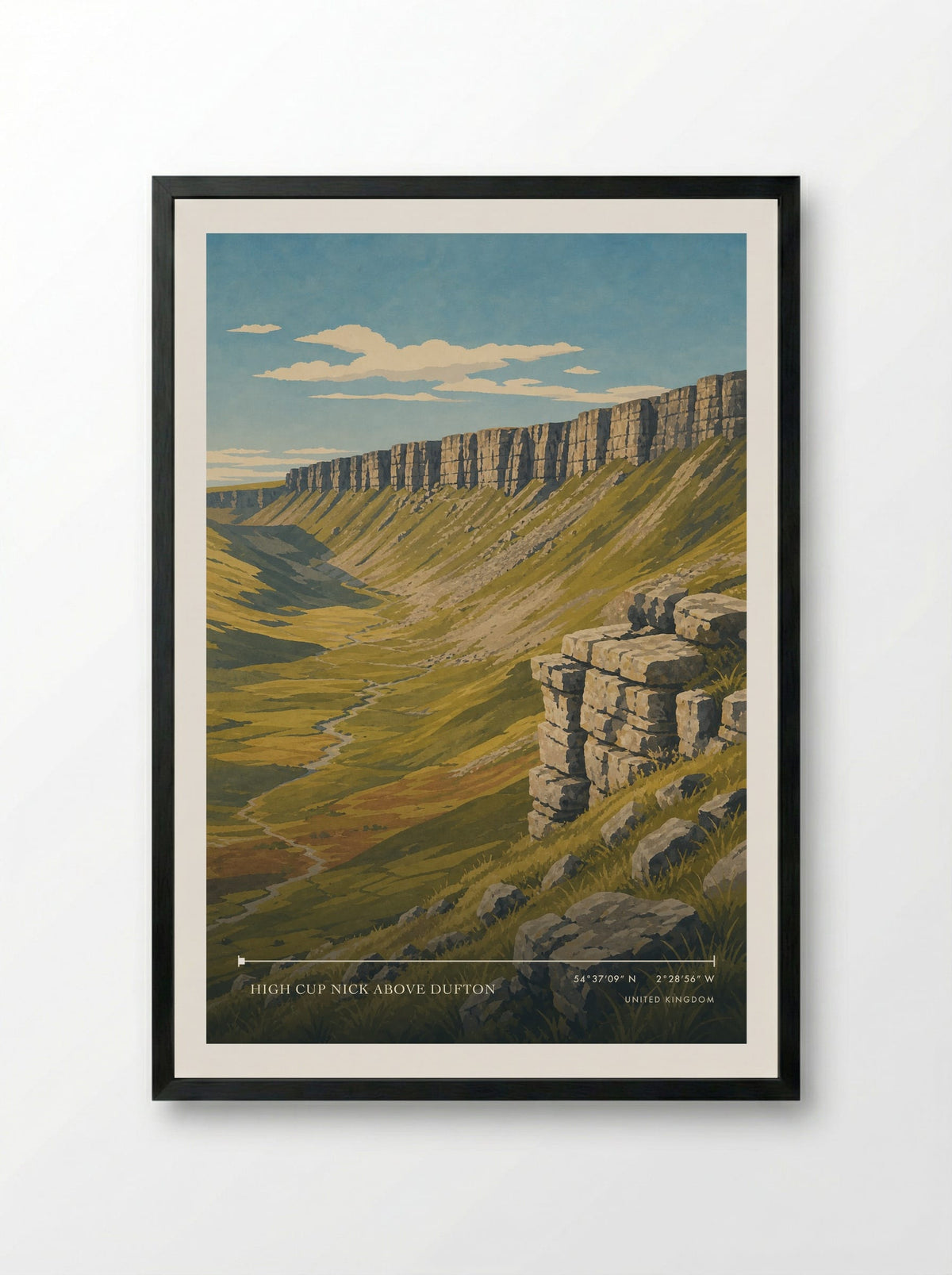 High Cup Nick above Dufton United Kingdom Travel Poster - Framed Print Black