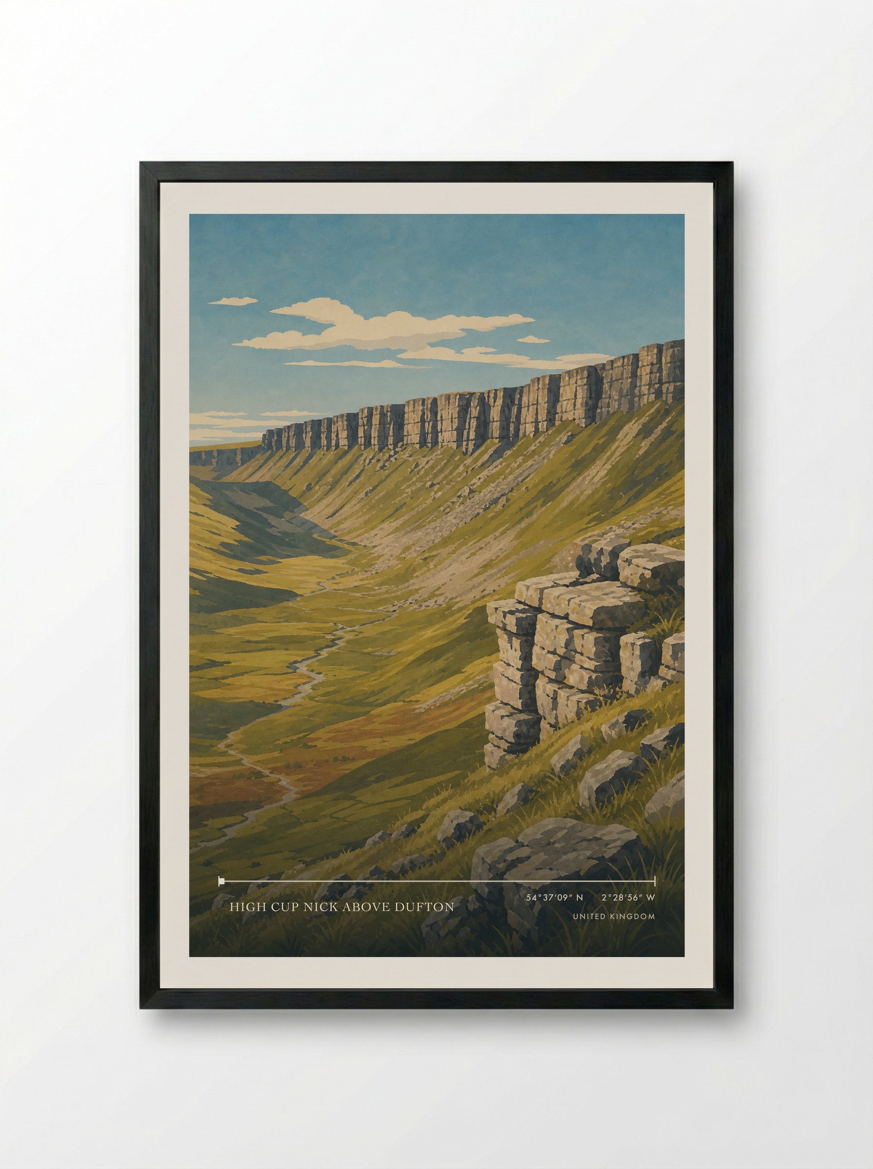 High Cup Nick above Dufton United Kingdom Travel Poster - Framed Print Black