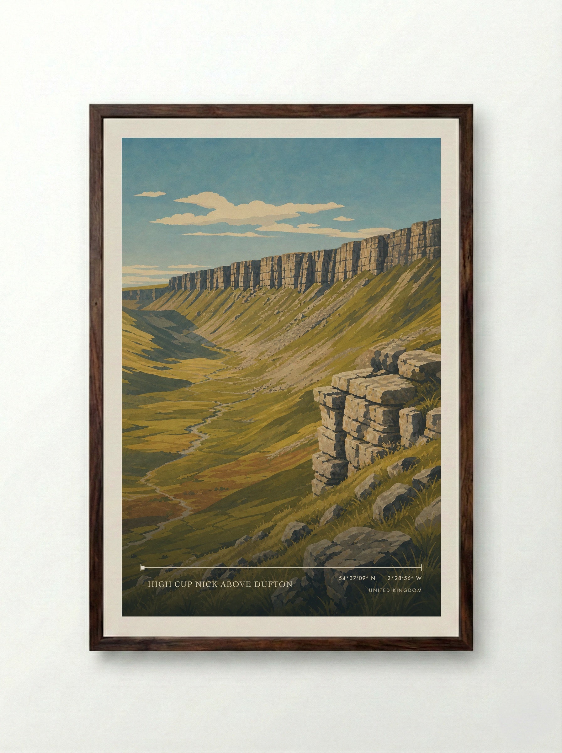 High Cup Nick above Dufton United Kingdom Travel Poster - Framed Print Dark Wood