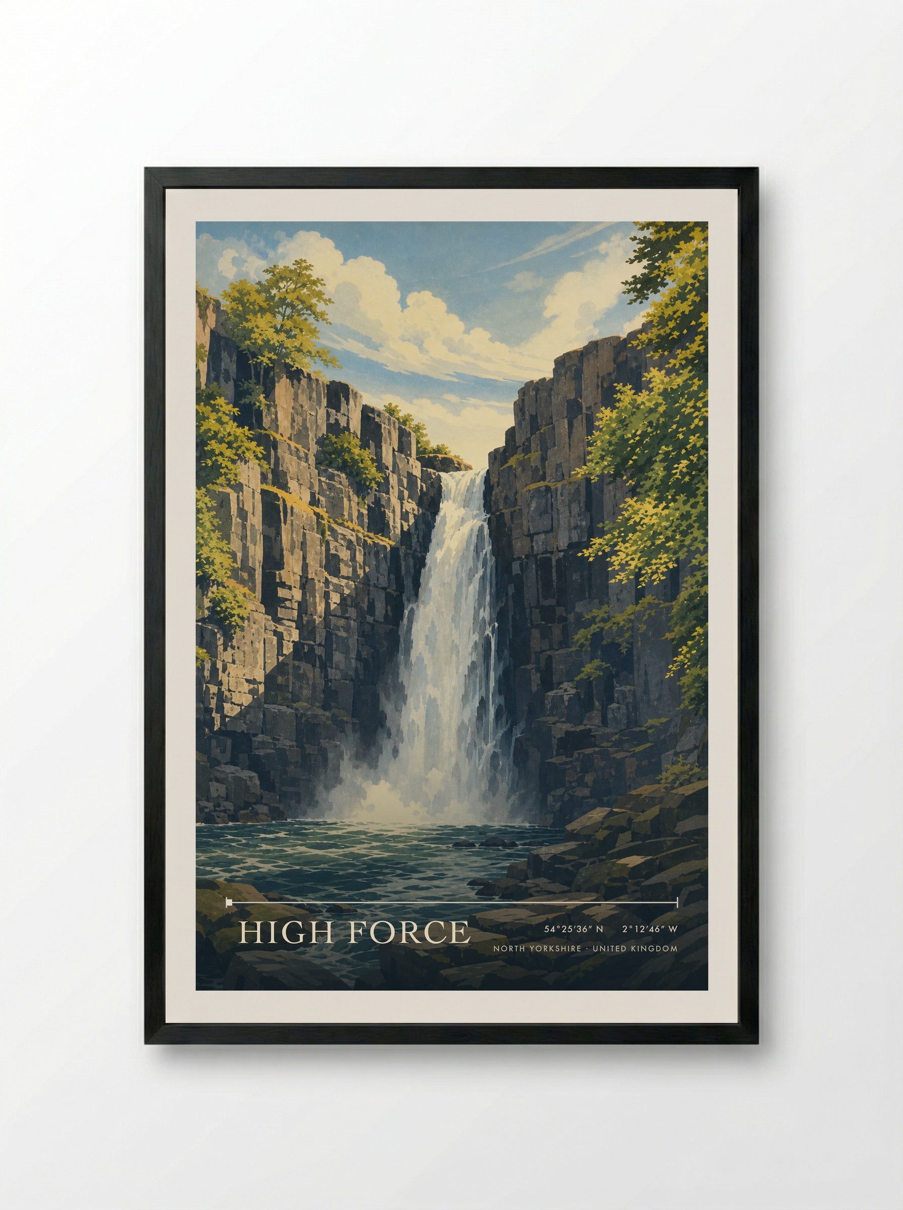 High Force North Yorkshire United Kingdom Travel Poster - Framed Print Black