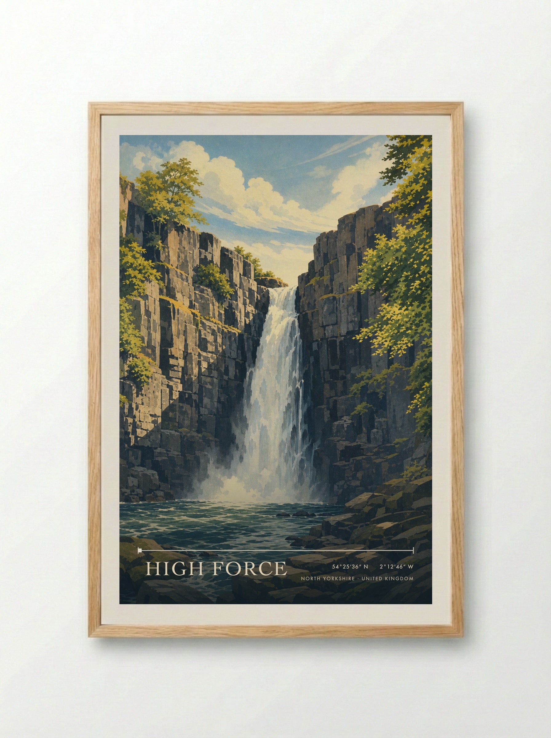 High Force North Yorkshire United Kingdom Travel Poster - Framed Print Wood