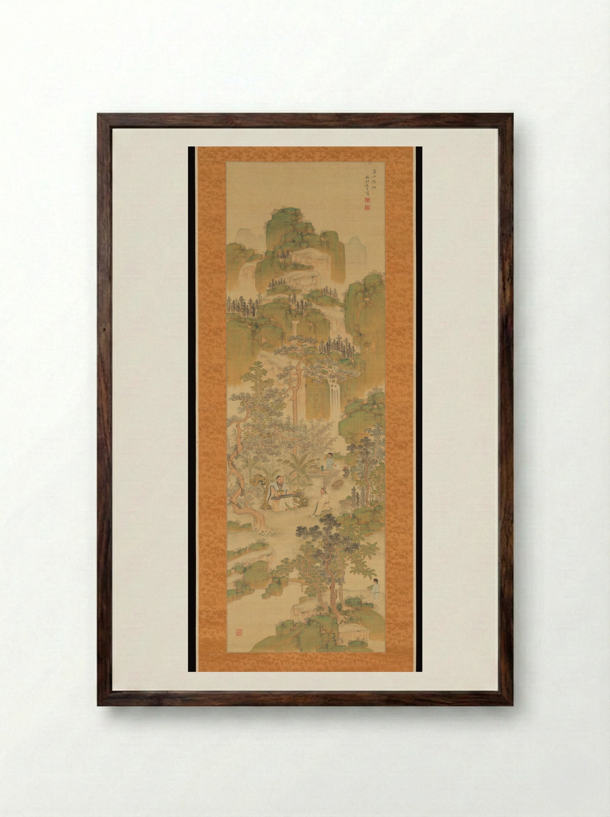 High Mountains, Flowing Water: Yu Boya and Zhong Ziqi - Okura Ryūzan - Framed Print Dark Wood