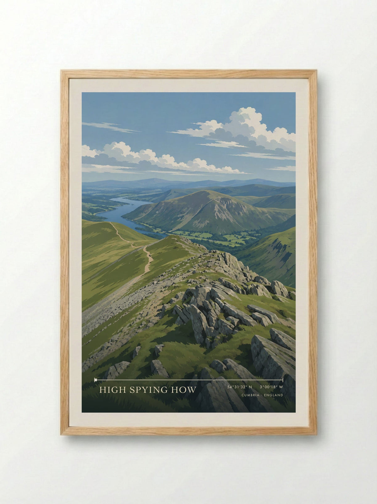 High Spying How, Cumbria | Travel Poster - Framed Print Wood