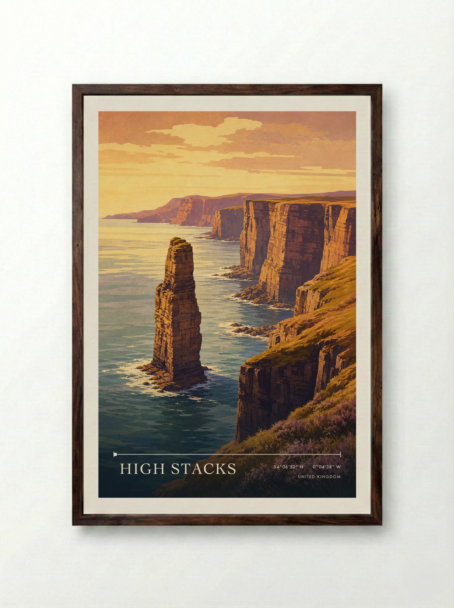 High Stacks United Kingdom Travel Poster - Framed Print Dark Wood