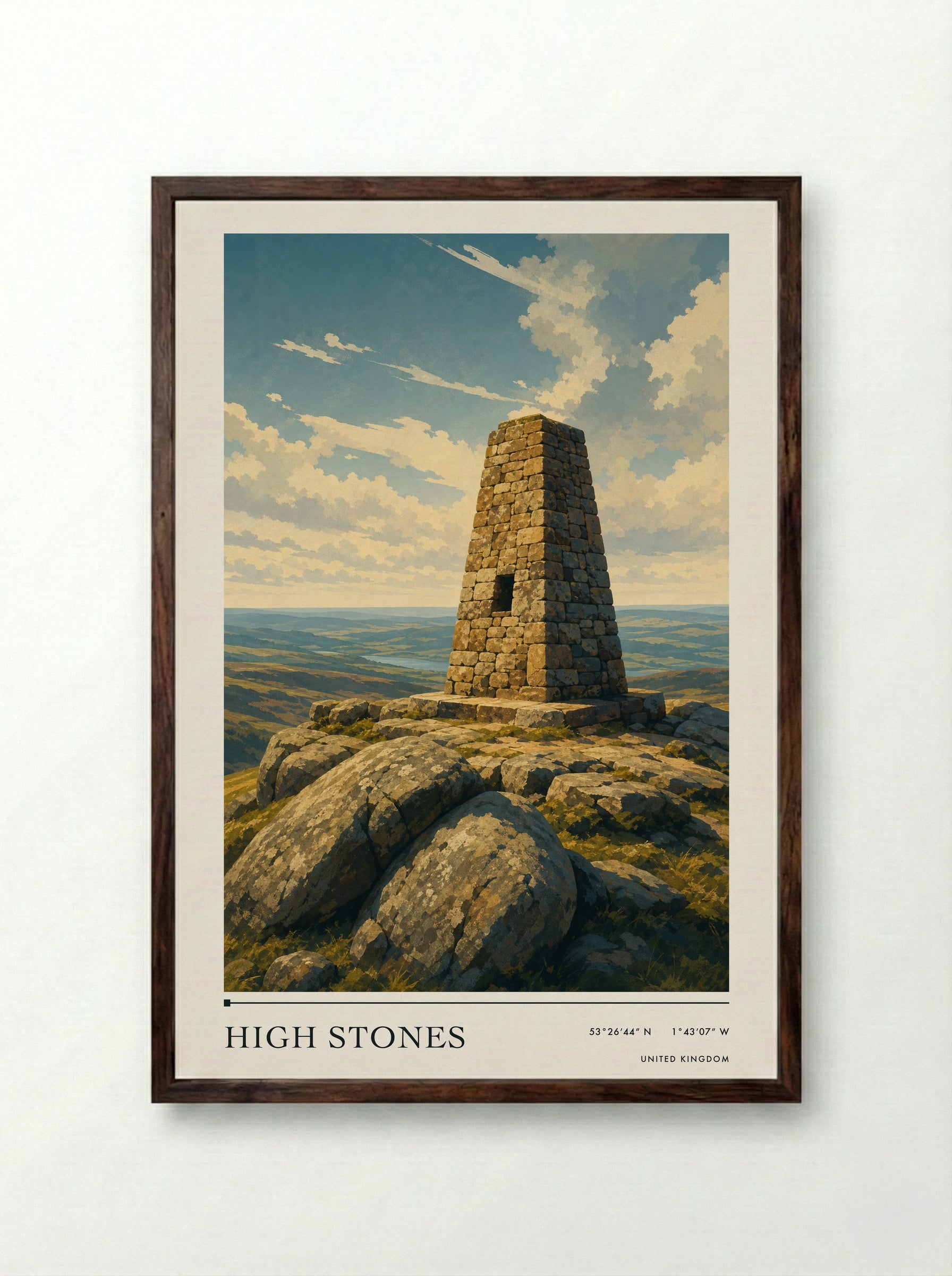 High Stones United Kingdom Travel Poster - Framed Print Dark Wood
