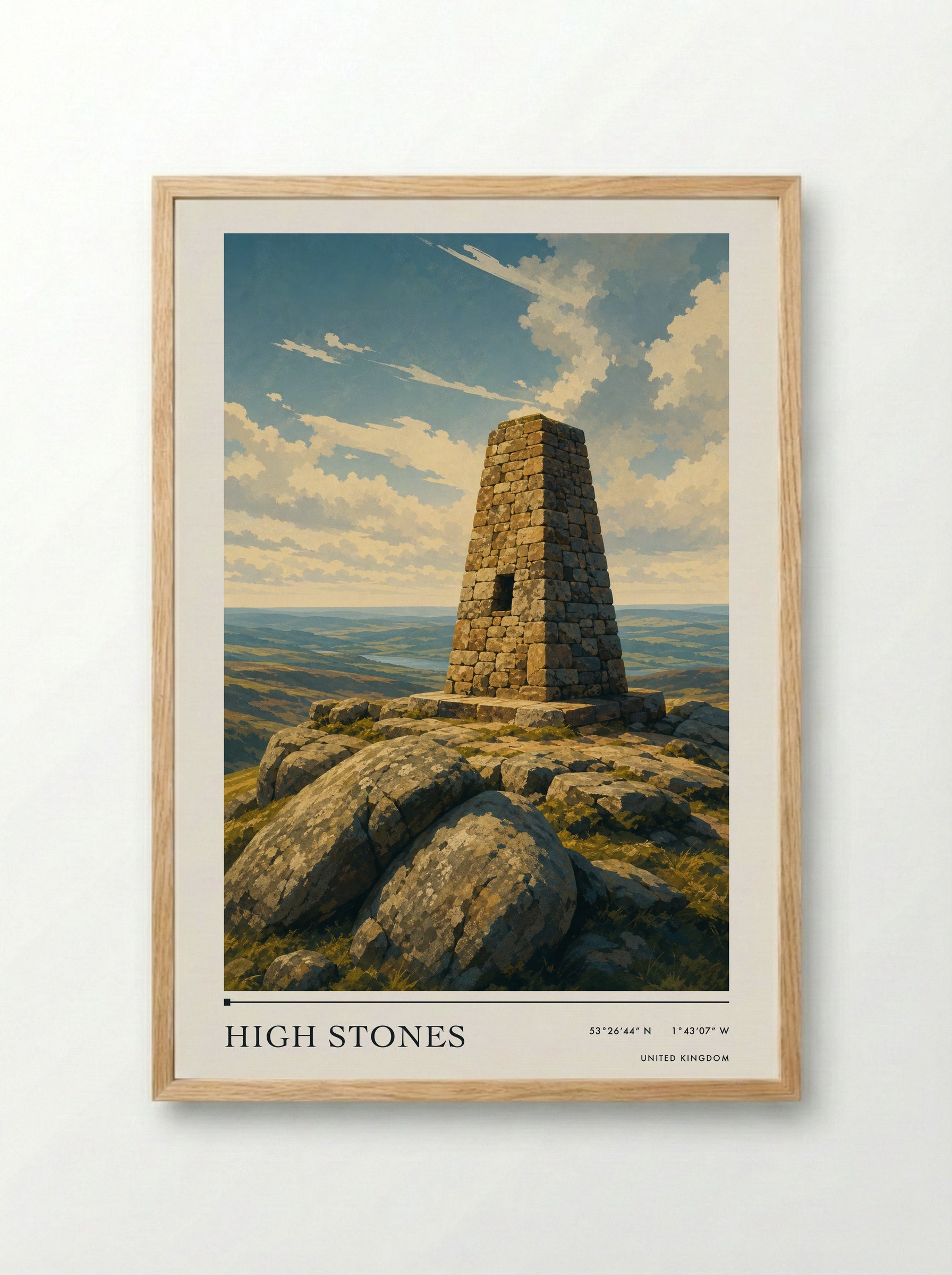 High Stones United Kingdom Travel Poster - Framed Print Wood