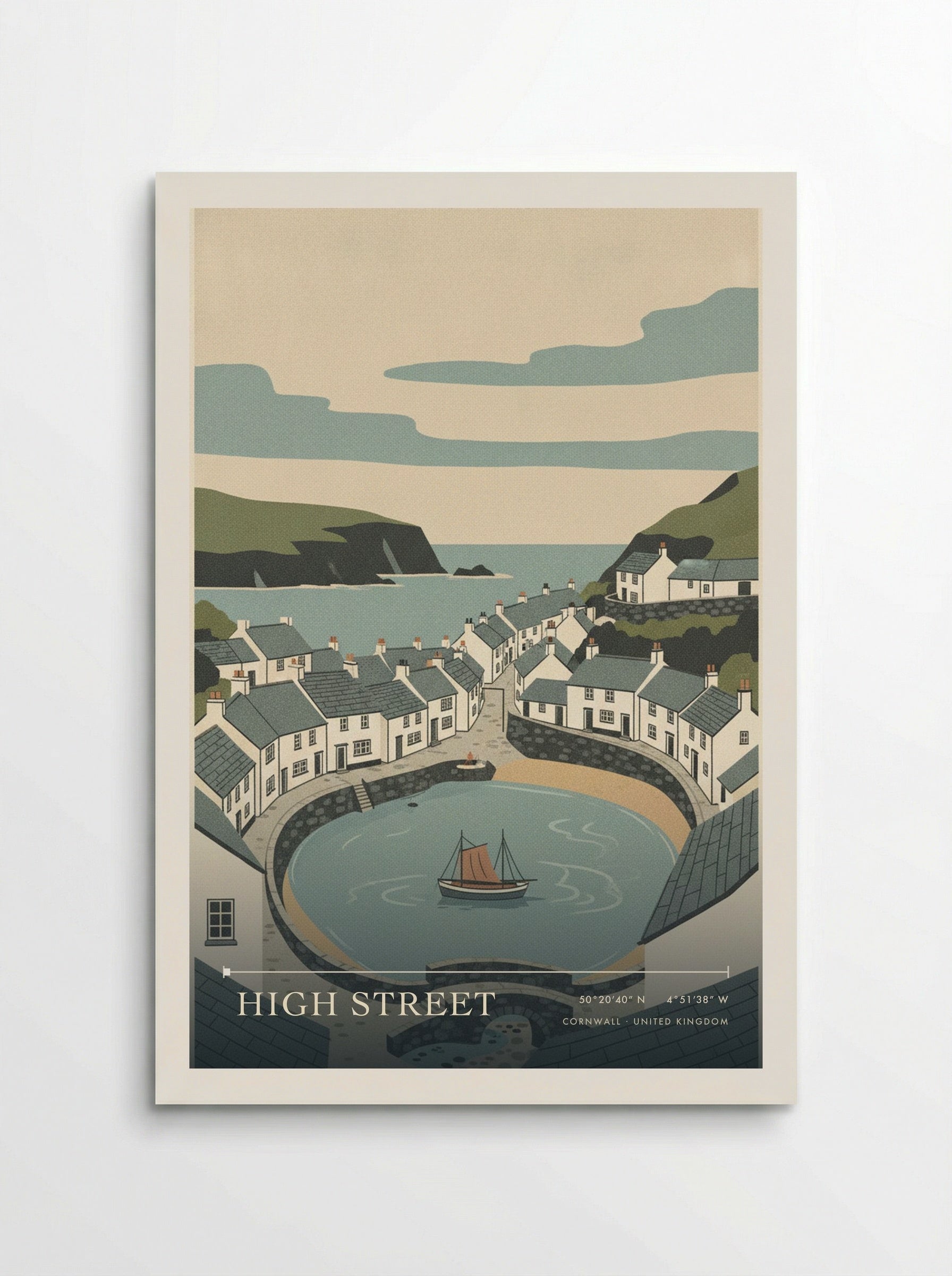 High Street Cornwall United Kingdom Travel Poster - Poster