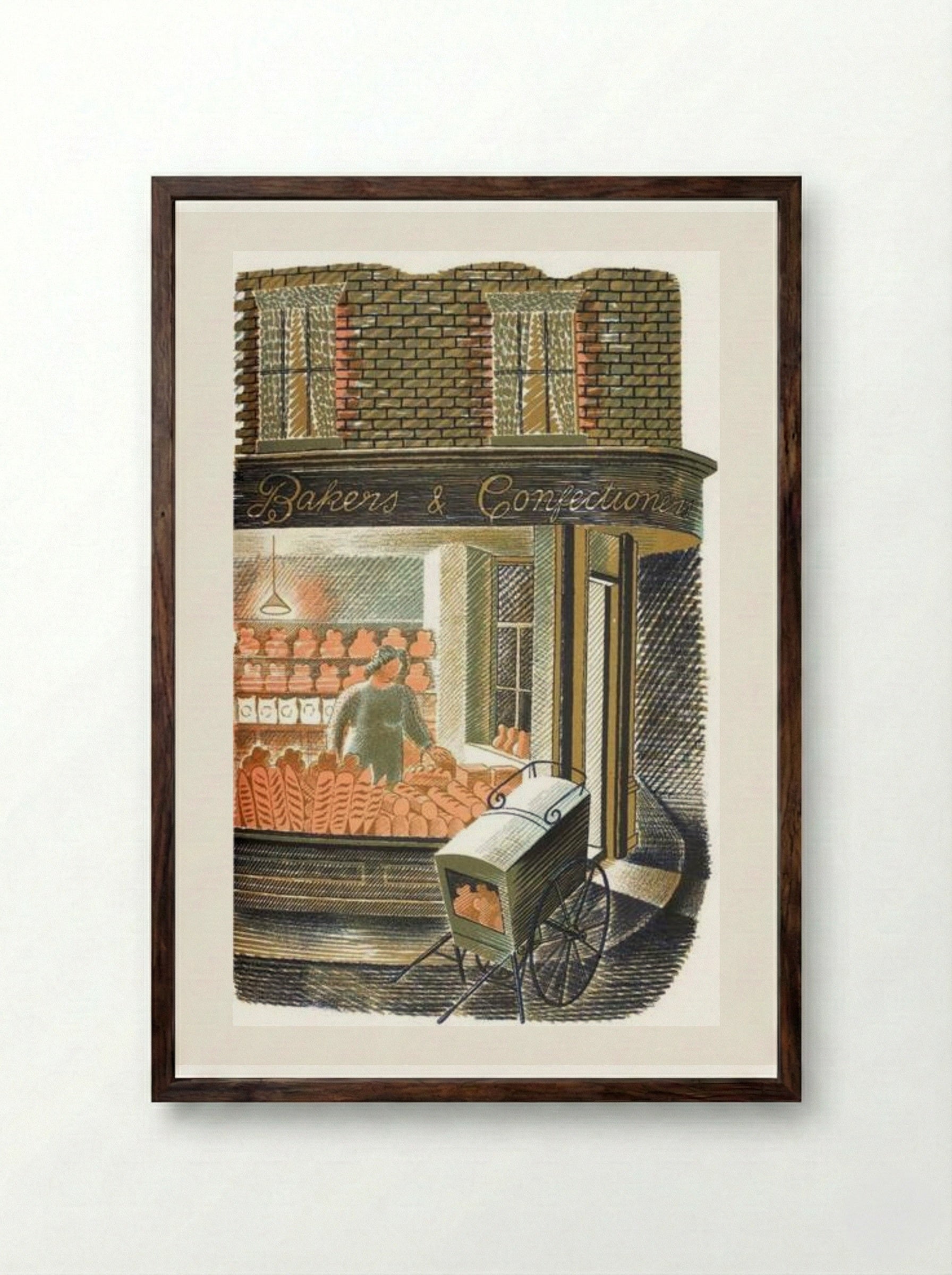High Street: Baker and Confectioner - Eric Ravilious - Framed Print Dark Wood