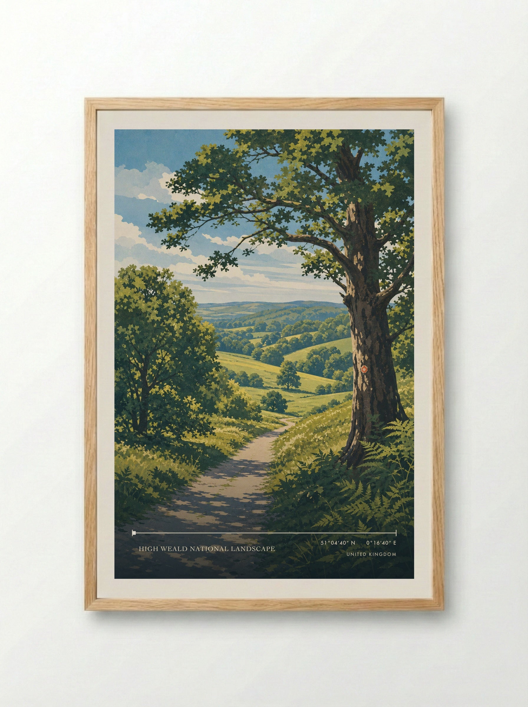 High Weald National Landscape United Kingdom Travel Poster - Framed Print Wood