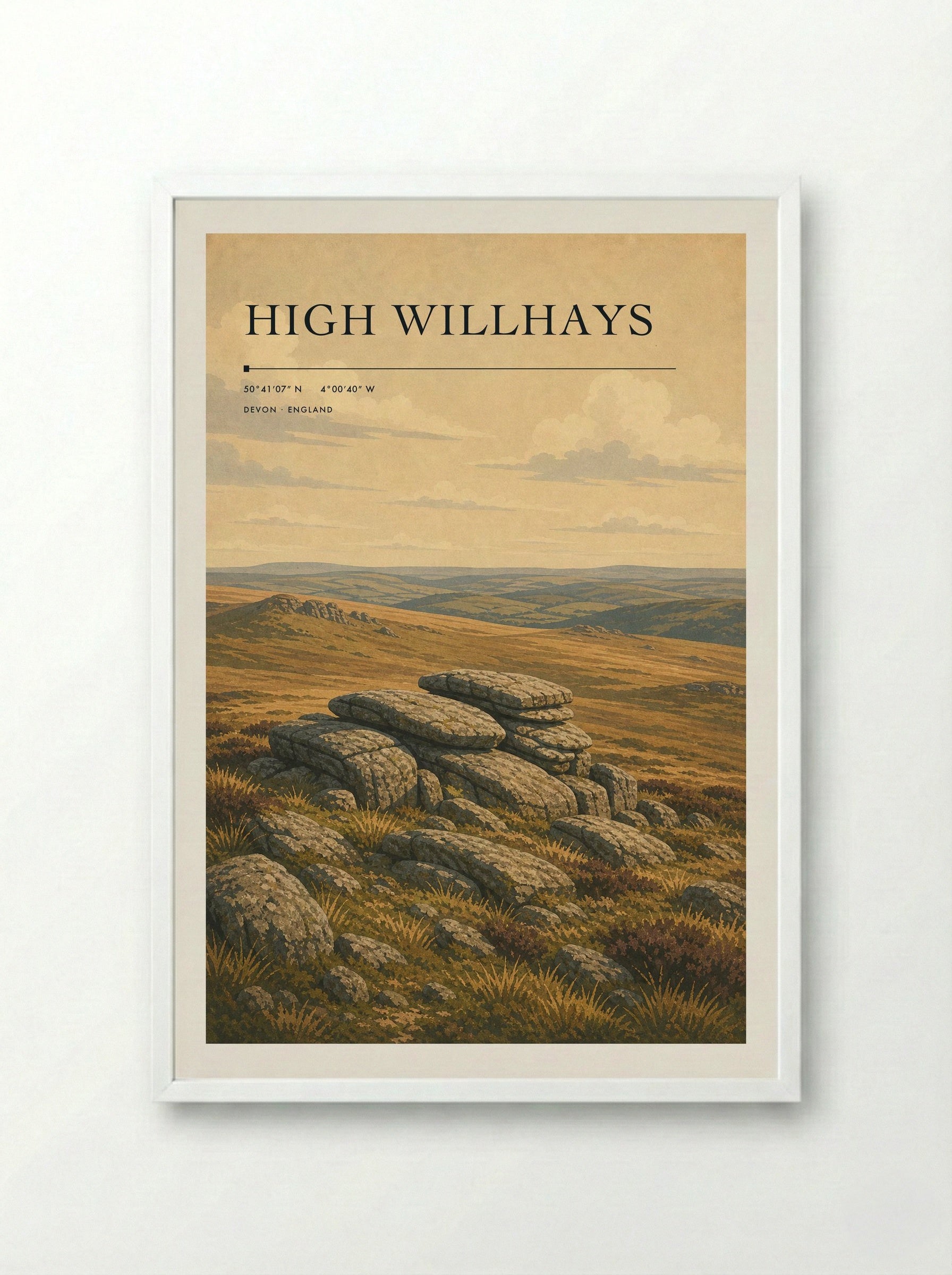 High Willhays Devon England Travel Poster - Framed Print White