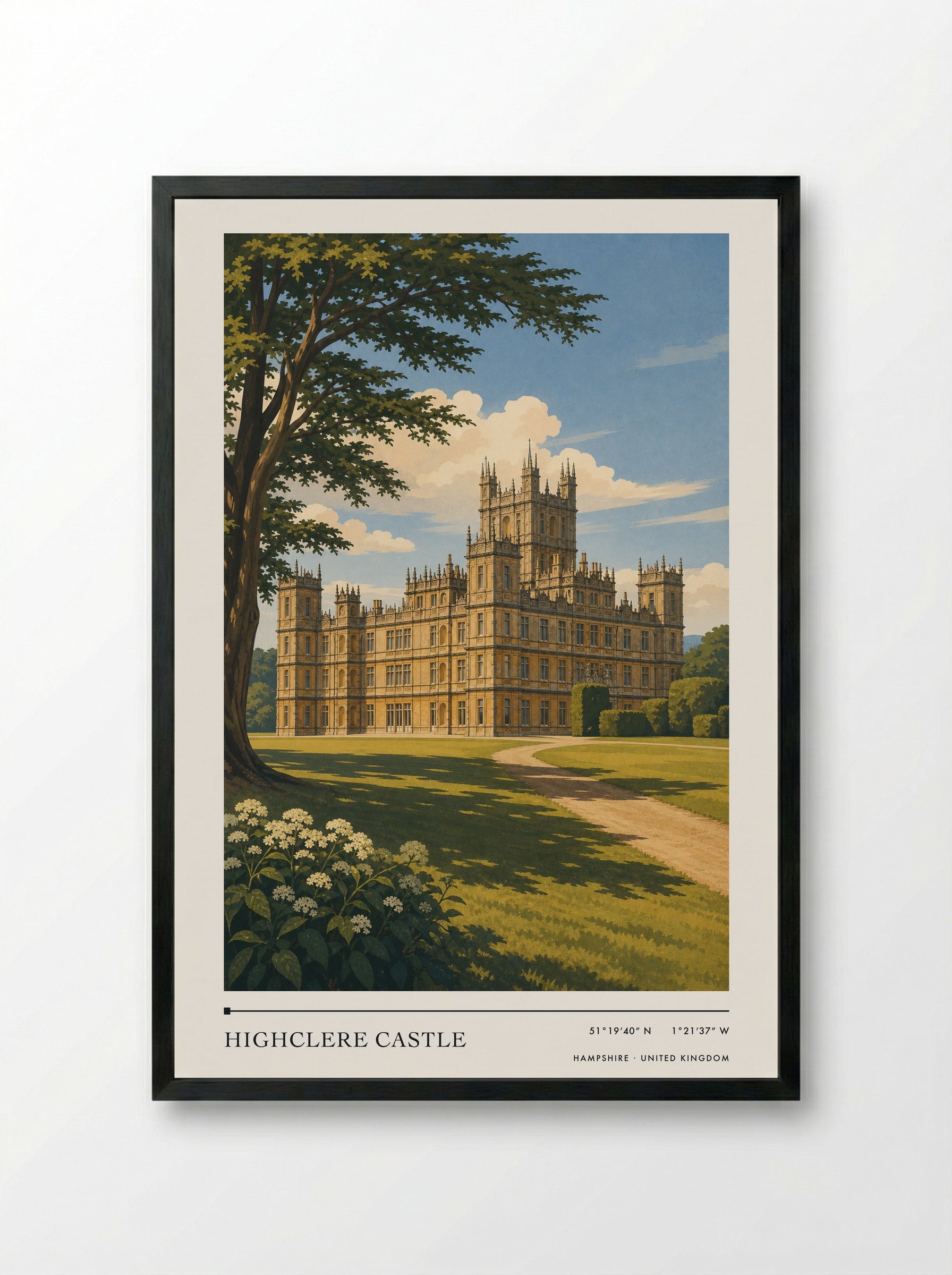 Highclere Castle Hampshire United Kingdom Travel Poster - Framed Print Black