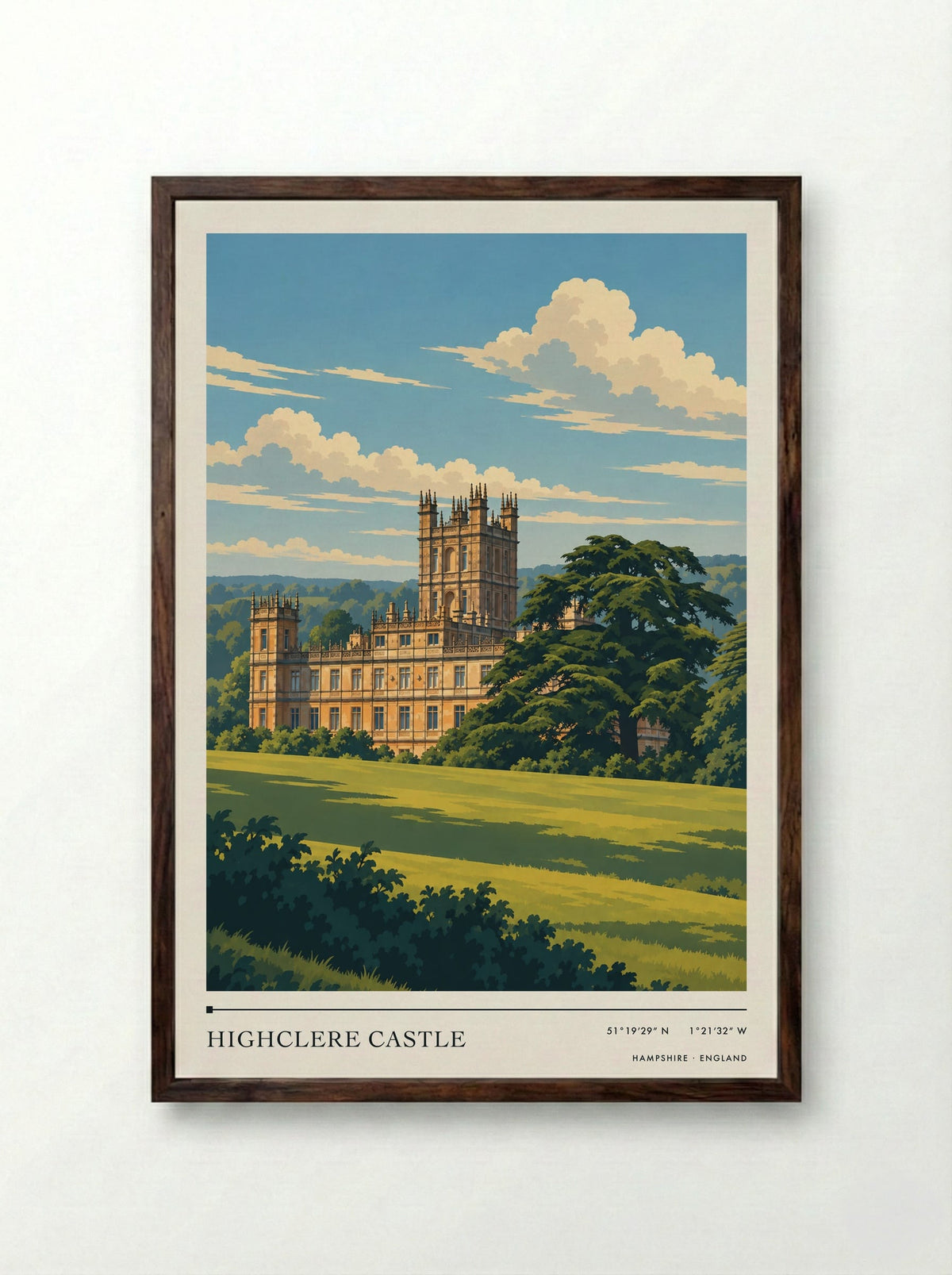 Highclere Castle, Hampshire | Travel Poster - Framed Print Dark Wood