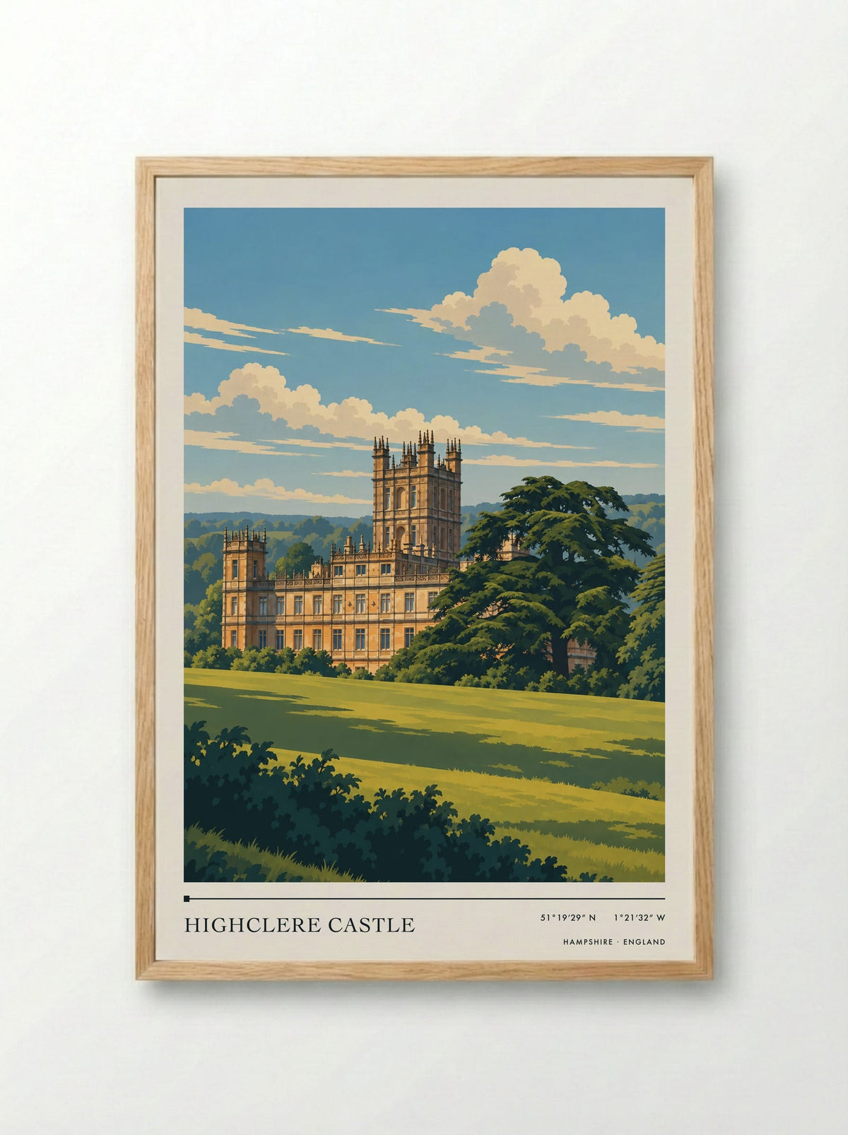 Highclere Castle, Hampshire | Travel Poster - Framed Print Wood