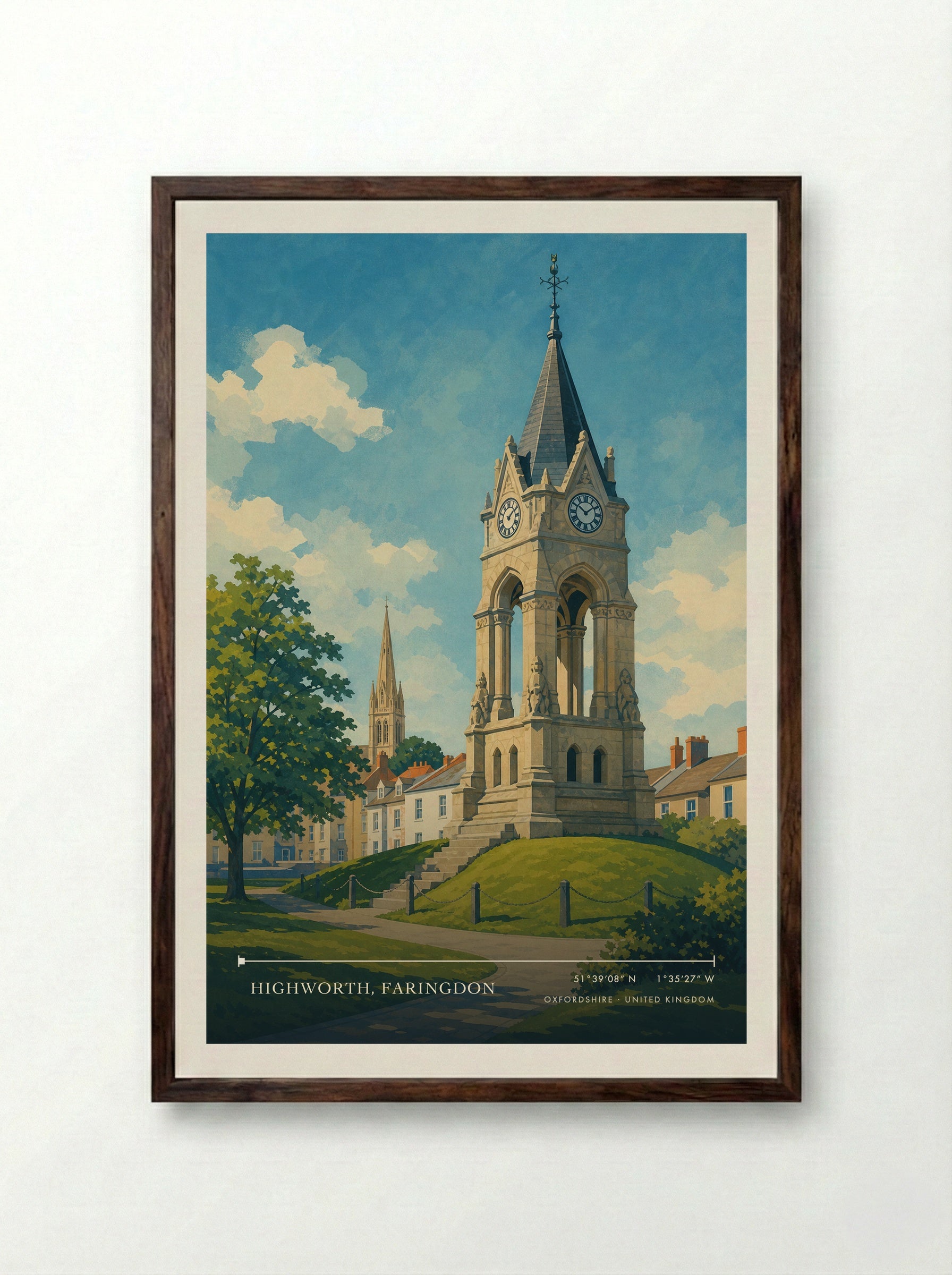 Highworth, Faringdon Oxfordshire United Kingdom Travel Poster - Framed Print Dark Wood