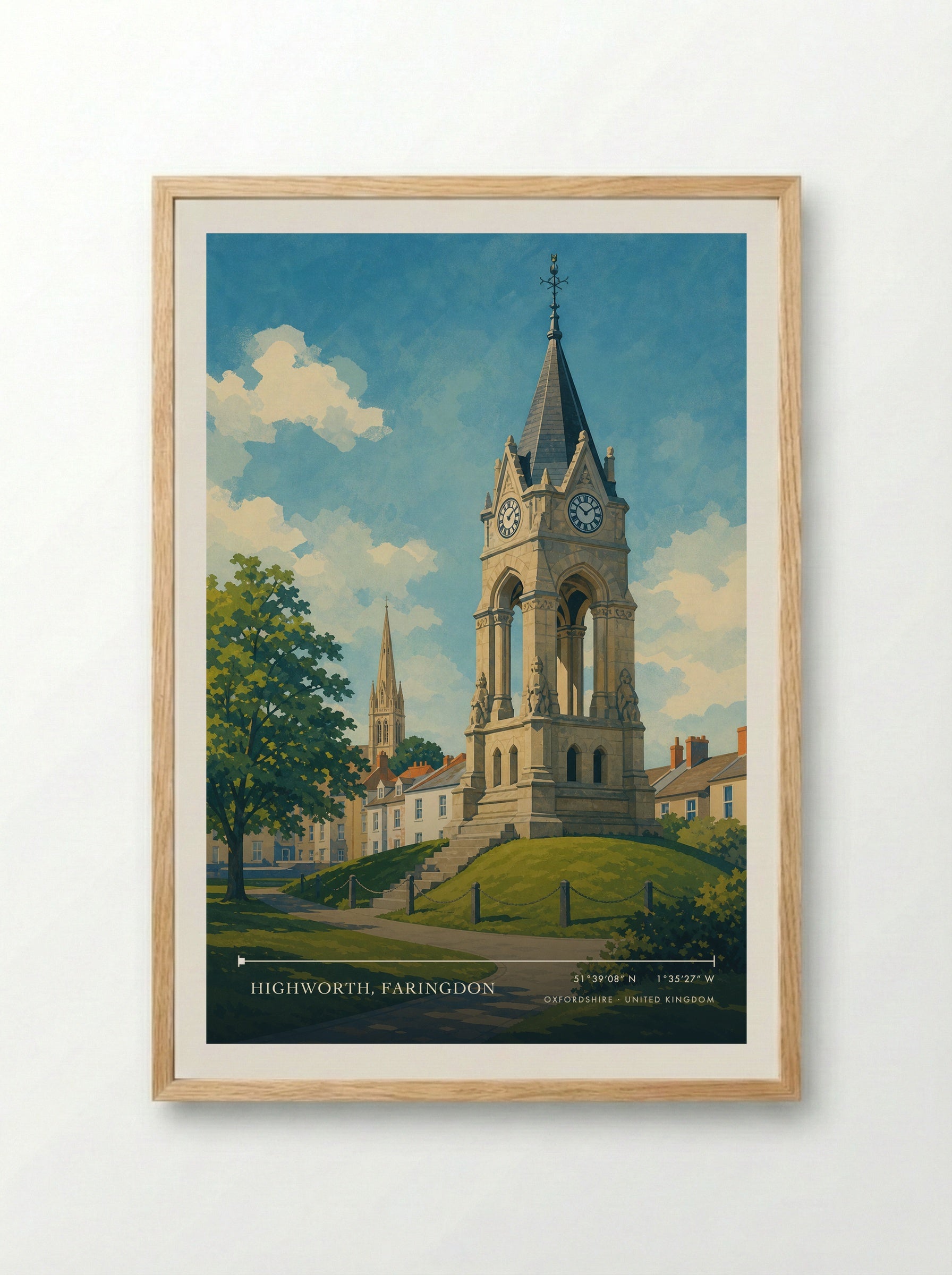 Highworth, Faringdon Oxfordshire United Kingdom Travel Poster - Framed Print Wood