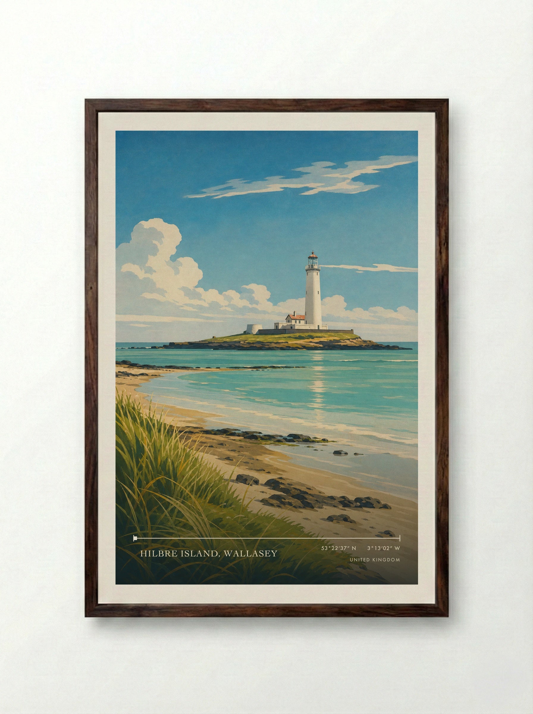 Hilbre Island, Wallasey United Kingdom Travel Poster - Framed Print Dark Wood
