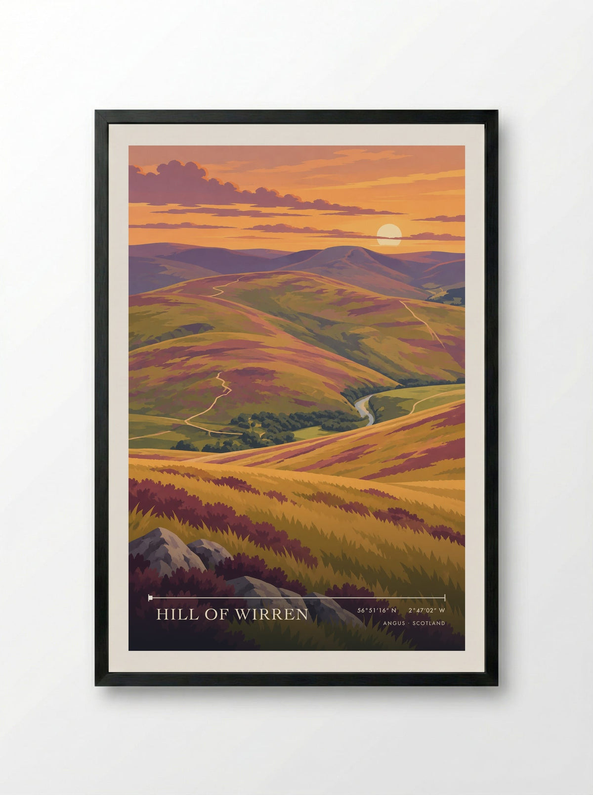 Hill of Wirren, Angus | Travel Poster - Framed Print Black