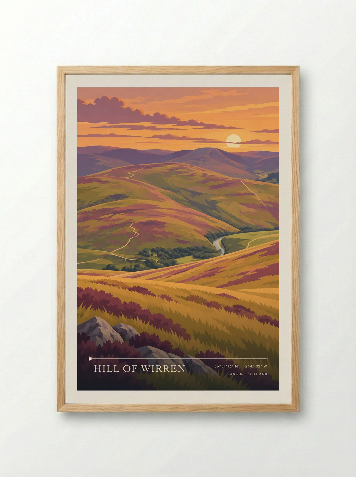 Hill of Wirren, Angus | Travel Poster - Framed Print Wood