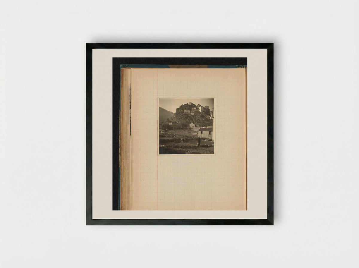 Hillside Houses and Agricultural Workers in Corte, Corsica - Théodore van Lelyveld - Framed Print Black