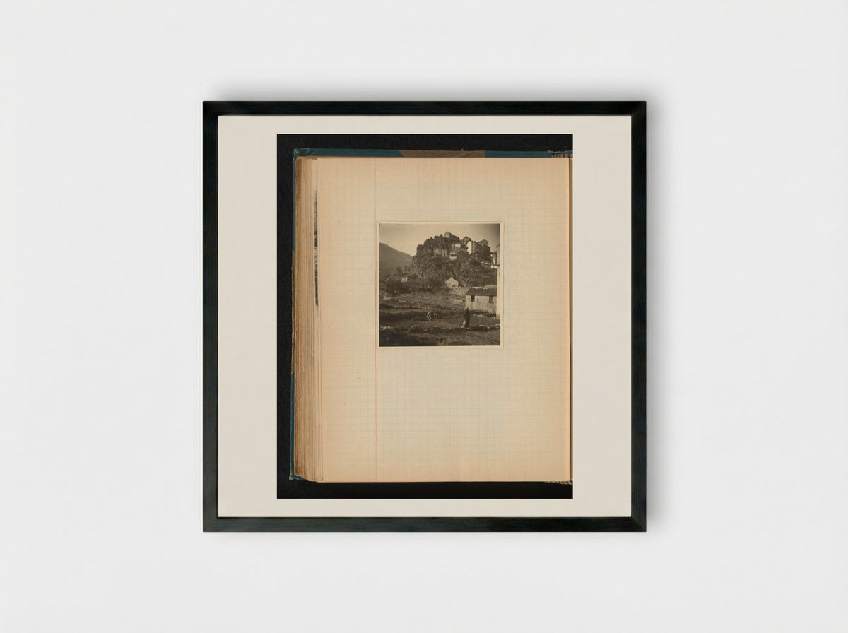 Hillside Houses and Agricultural Workers in Corte, Corsica - Théodore van Lelyveld - Framed Print Black