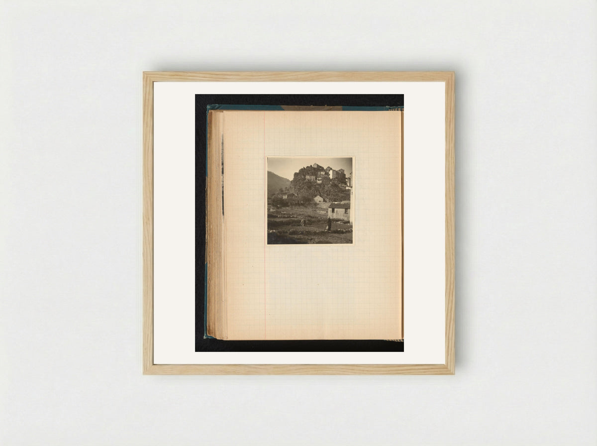 Hillside Houses and Agricultural Workers in Corte, Corsica - Théodore van Lelyveld - Framed Print Wood