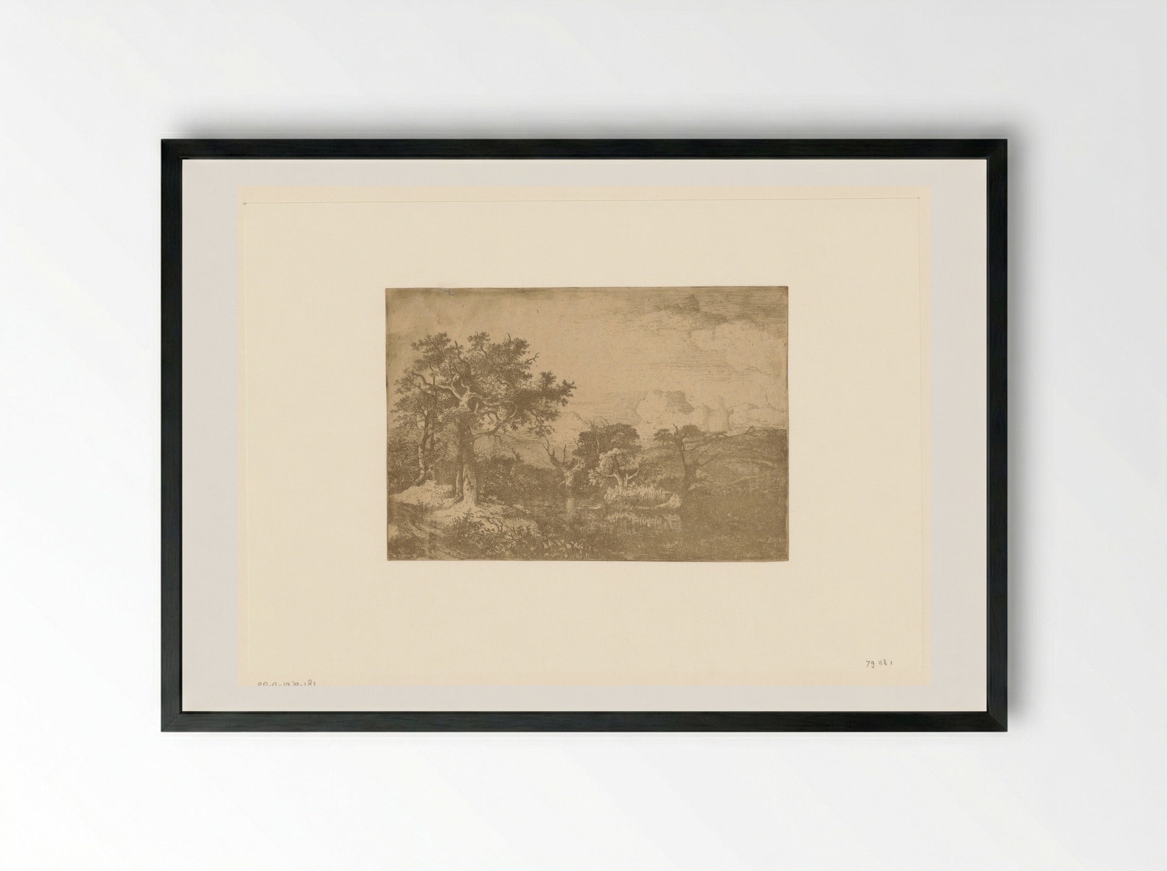 Hilly Landscape with Trees and a Windmill near Deopham - John Crome - Framed Print Black