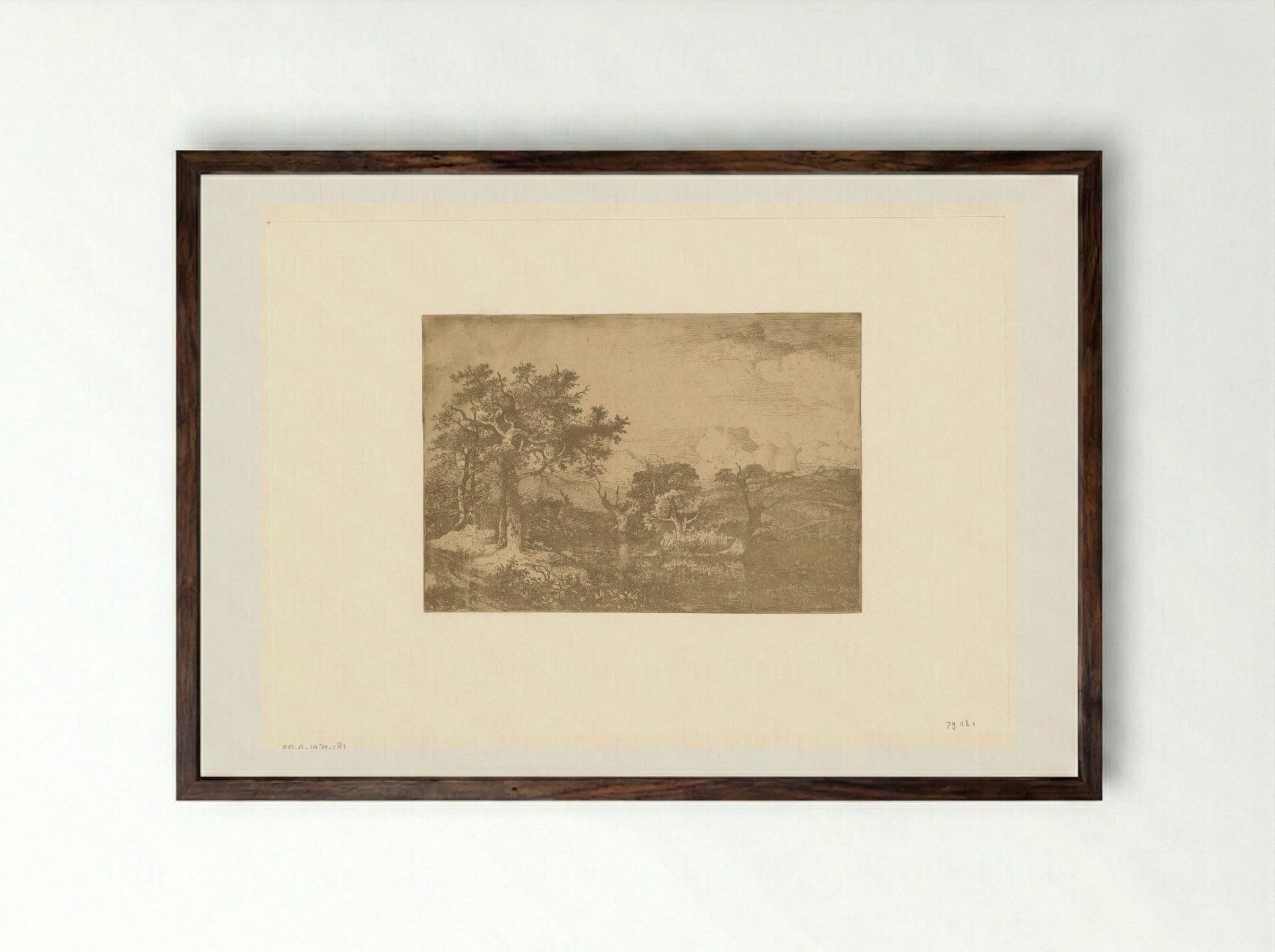 Hilly Landscape with Trees and a Windmill near Deopham - John Crome - Framed Print Dark Wood