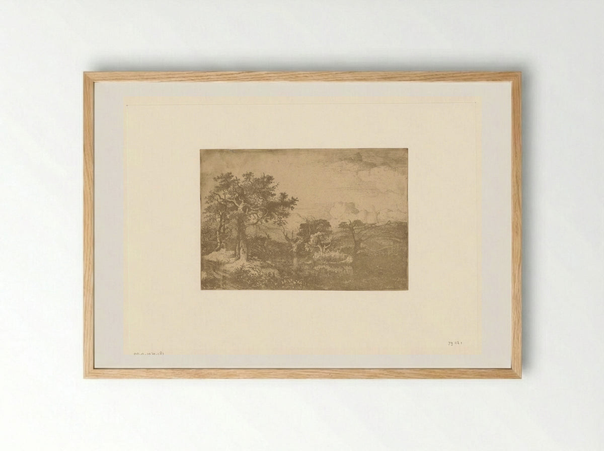Hilly Landscape with Trees and a Windmill near Deopham - John Crome - Framed Print Wood