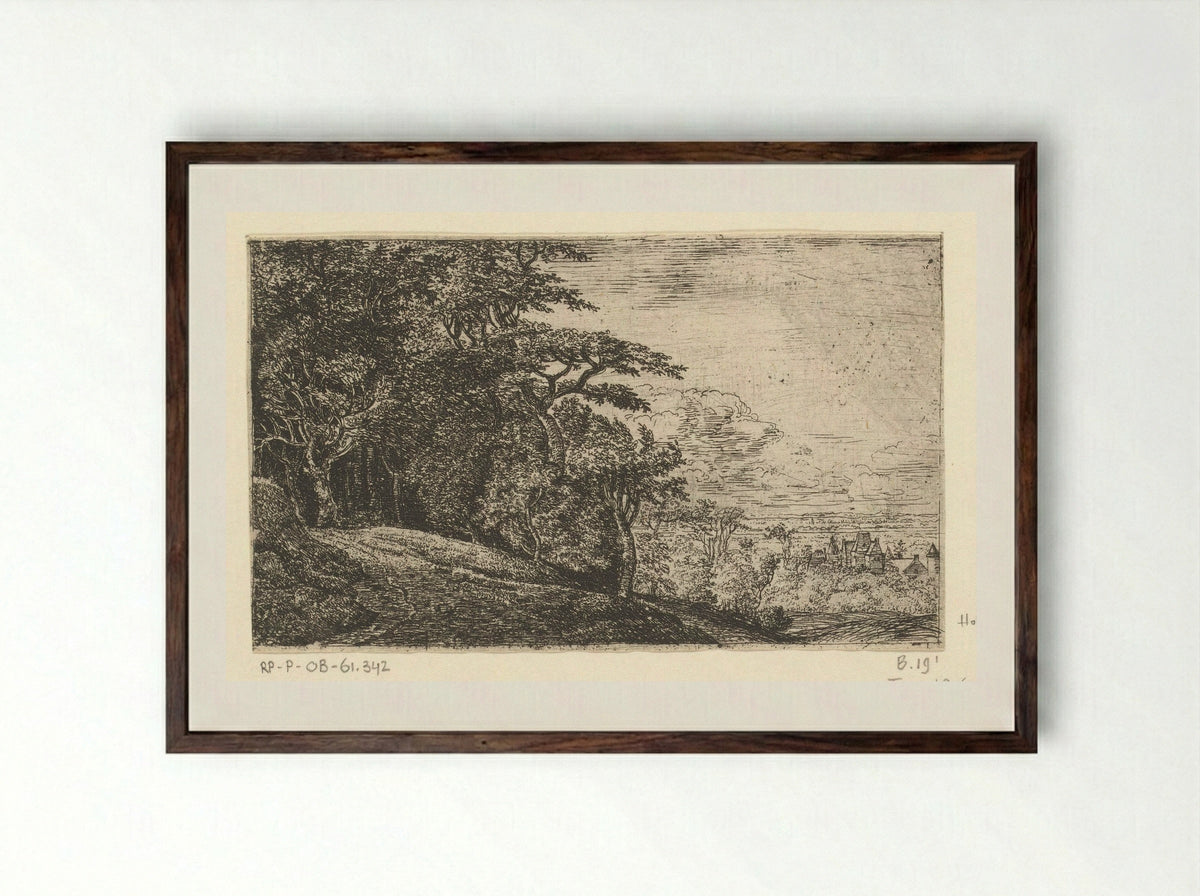 Hilly Landscape with Trees - Jan Ruyscher - Framed Print Dark Wood