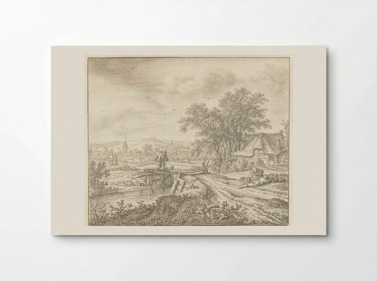 Hilly Landscape with a Farmhouse by a Small Bridge - Herman Saftleven - Poster